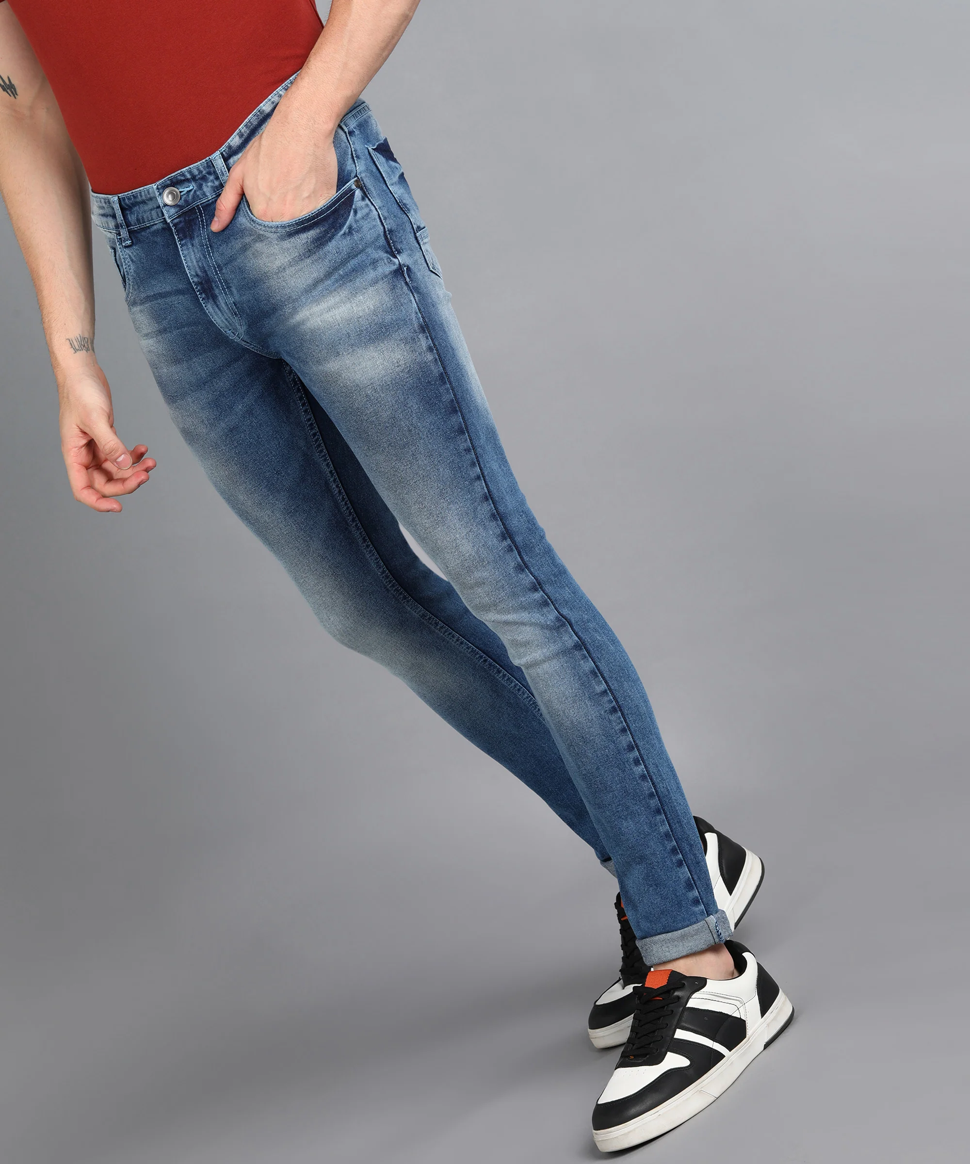 Men's Blue Skinny Fit Washed Jeans Stretchable - Image 2
