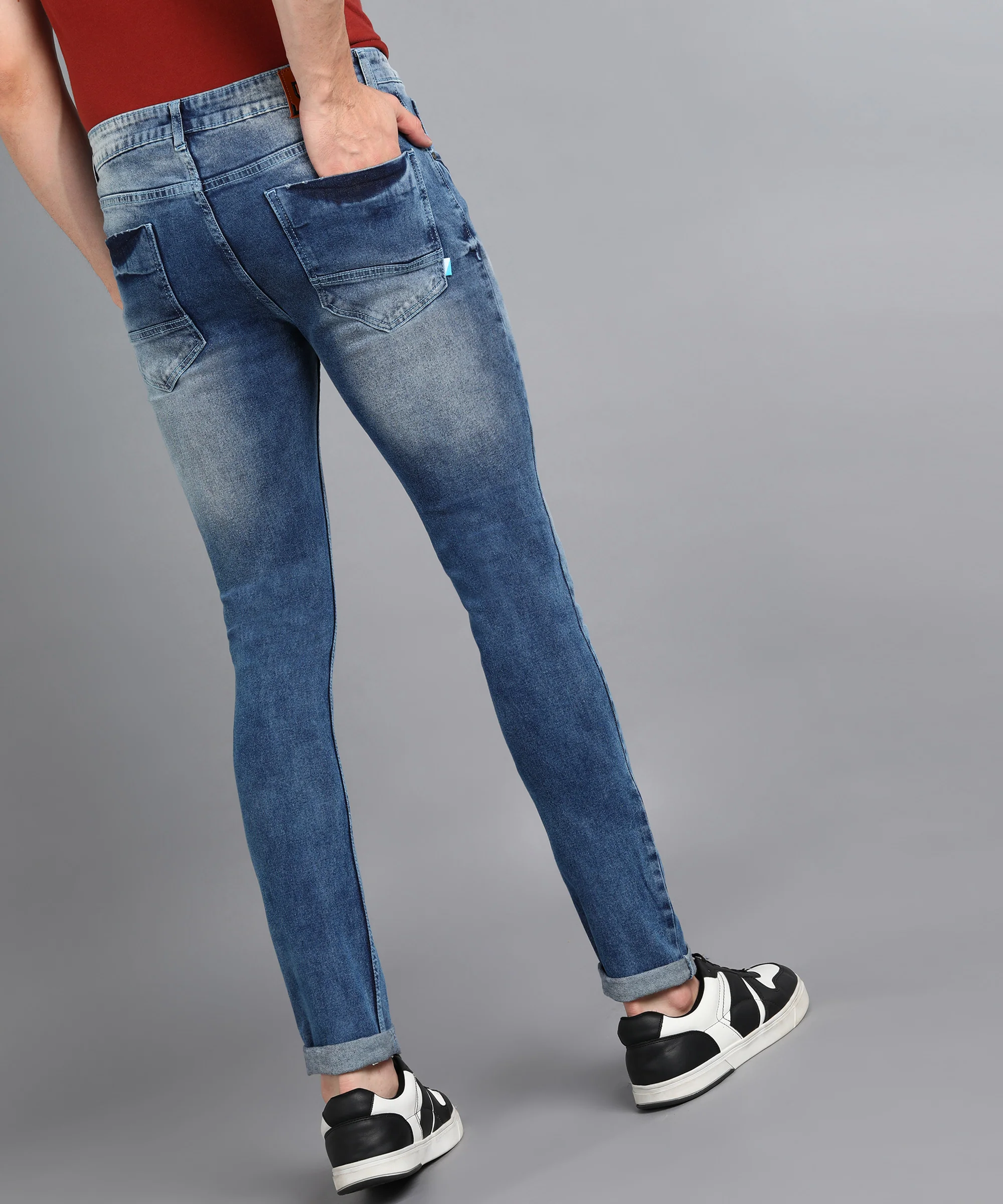Men's Blue Skinny Fit Washed Jeans Stretchable - Image 3