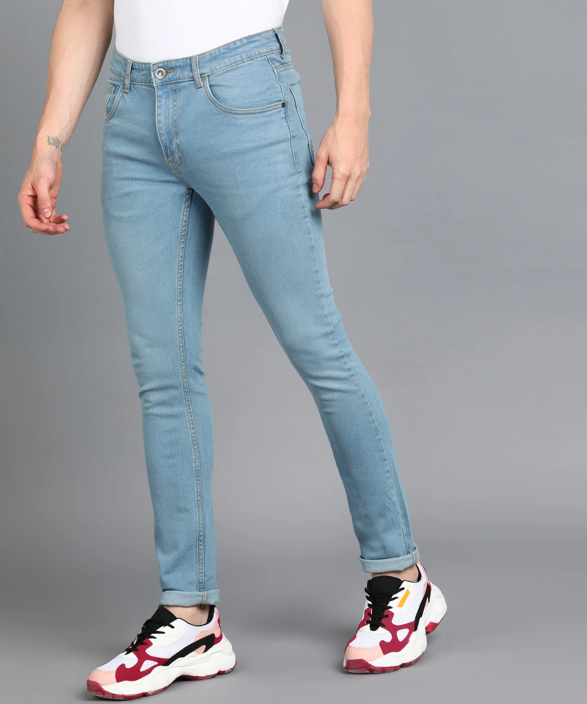 Men's Blue Skinny Fit Washed Jeans Stretchable - Image 2