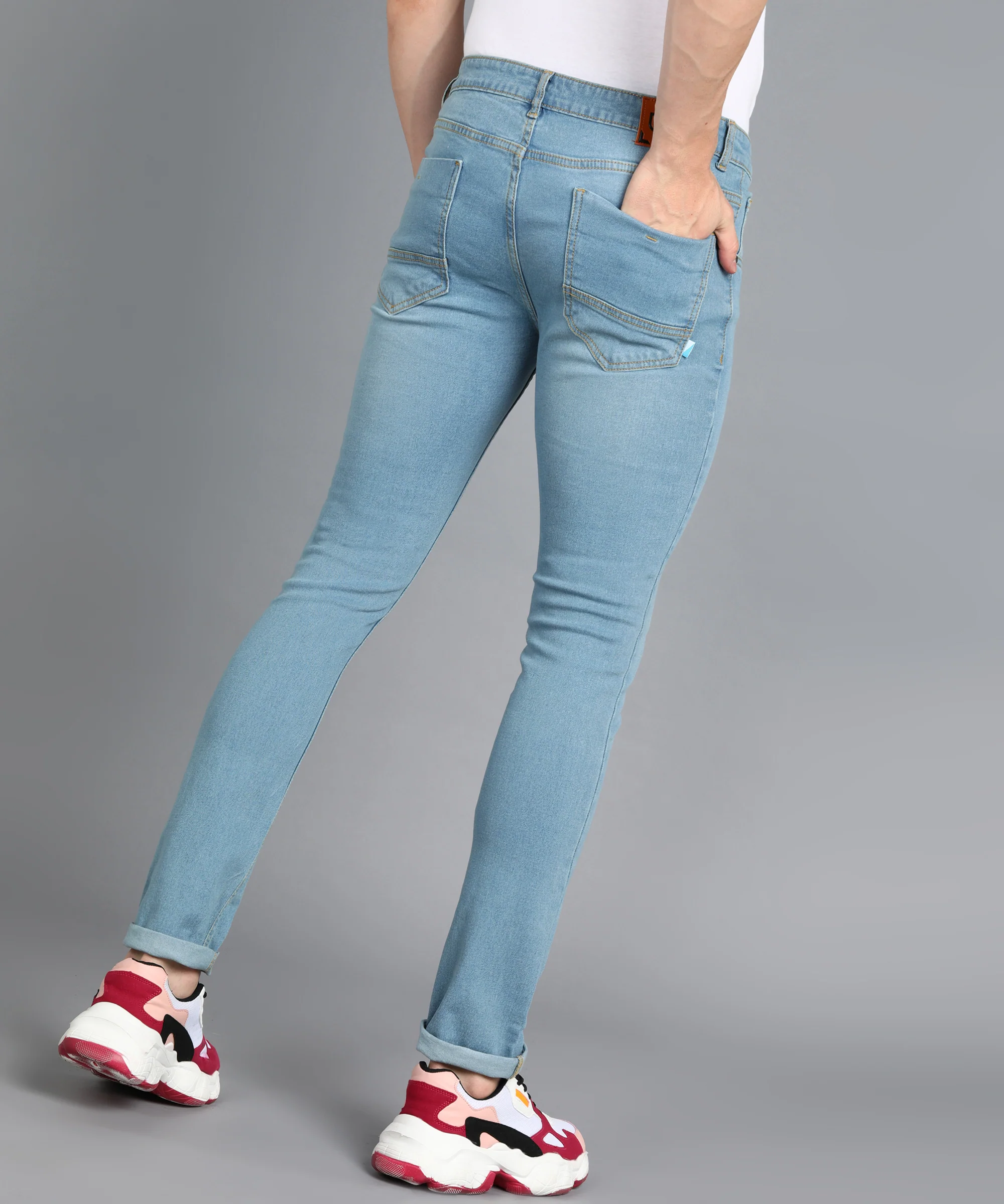 Men's Blue Skinny Fit Washed Jeans Stretchable - Image 3