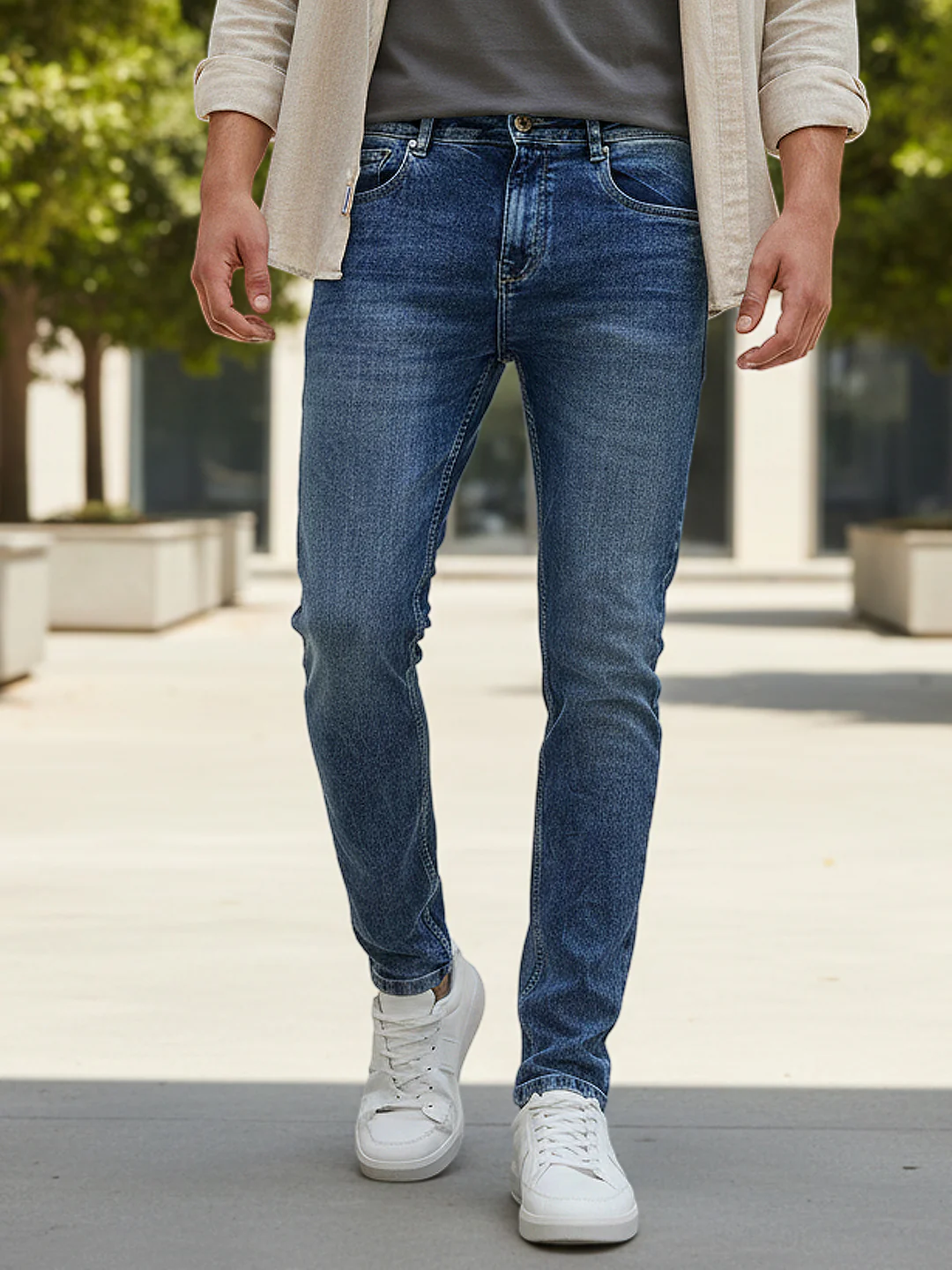 Men's Blue Skinny Fit Washed Jeans Stretchable
