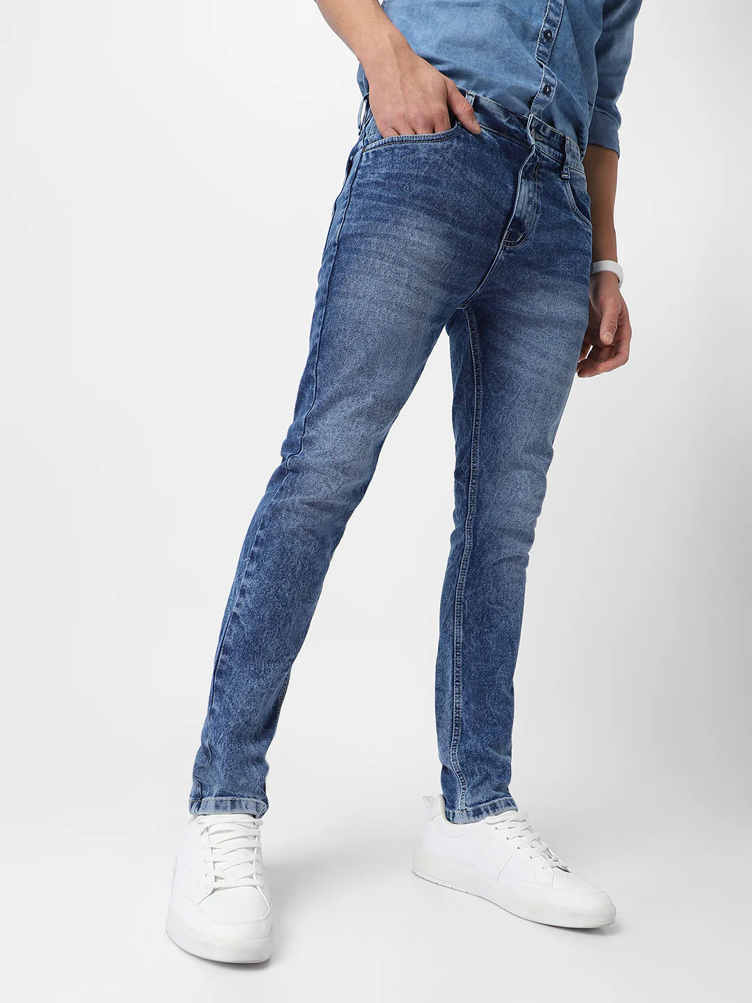 Men's Blue Skinny Fit Washed Jeans Stretchable - Image 2