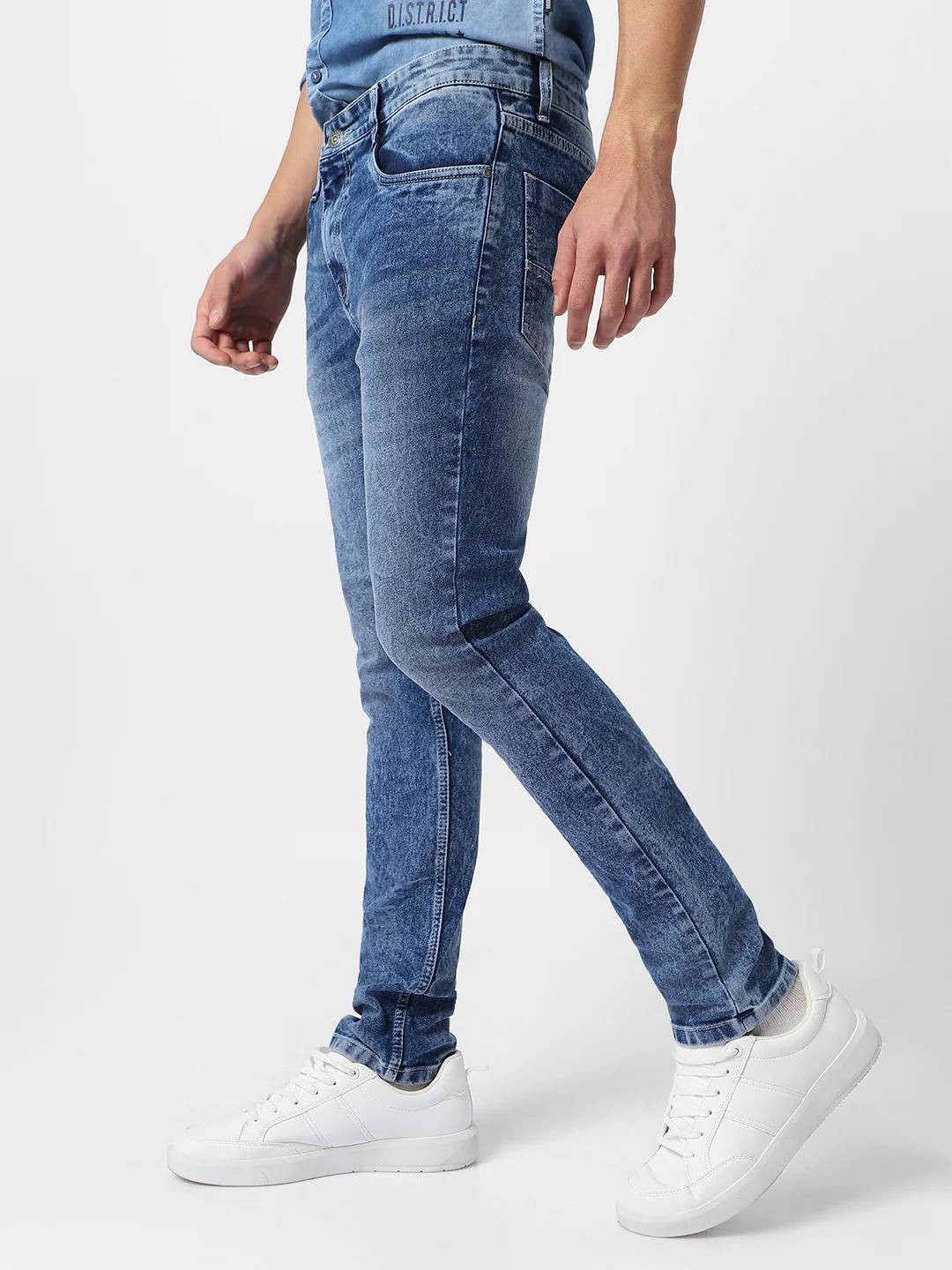 Men's Blue Skinny Fit Washed Jeans Stretchable - Image 3
