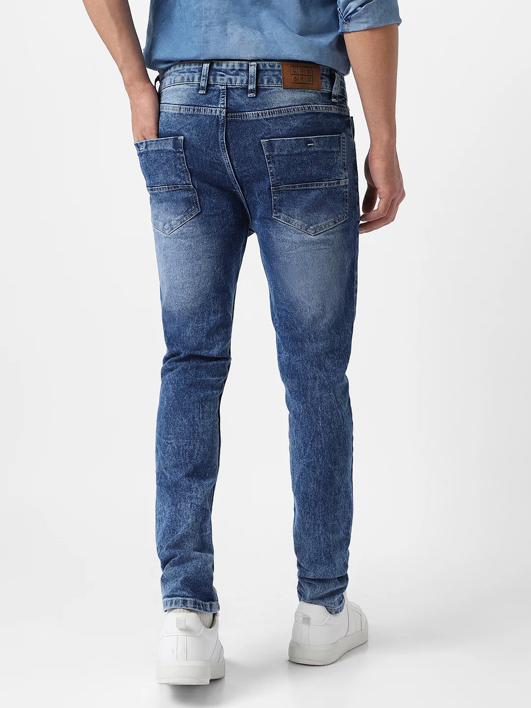 Men's Blue Skinny Fit Washed Jeans Stretchable - Image 4