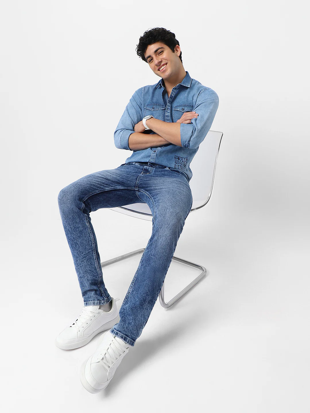 Men's Blue Skinny Fit Washed Jeans Stretchable - Image 5