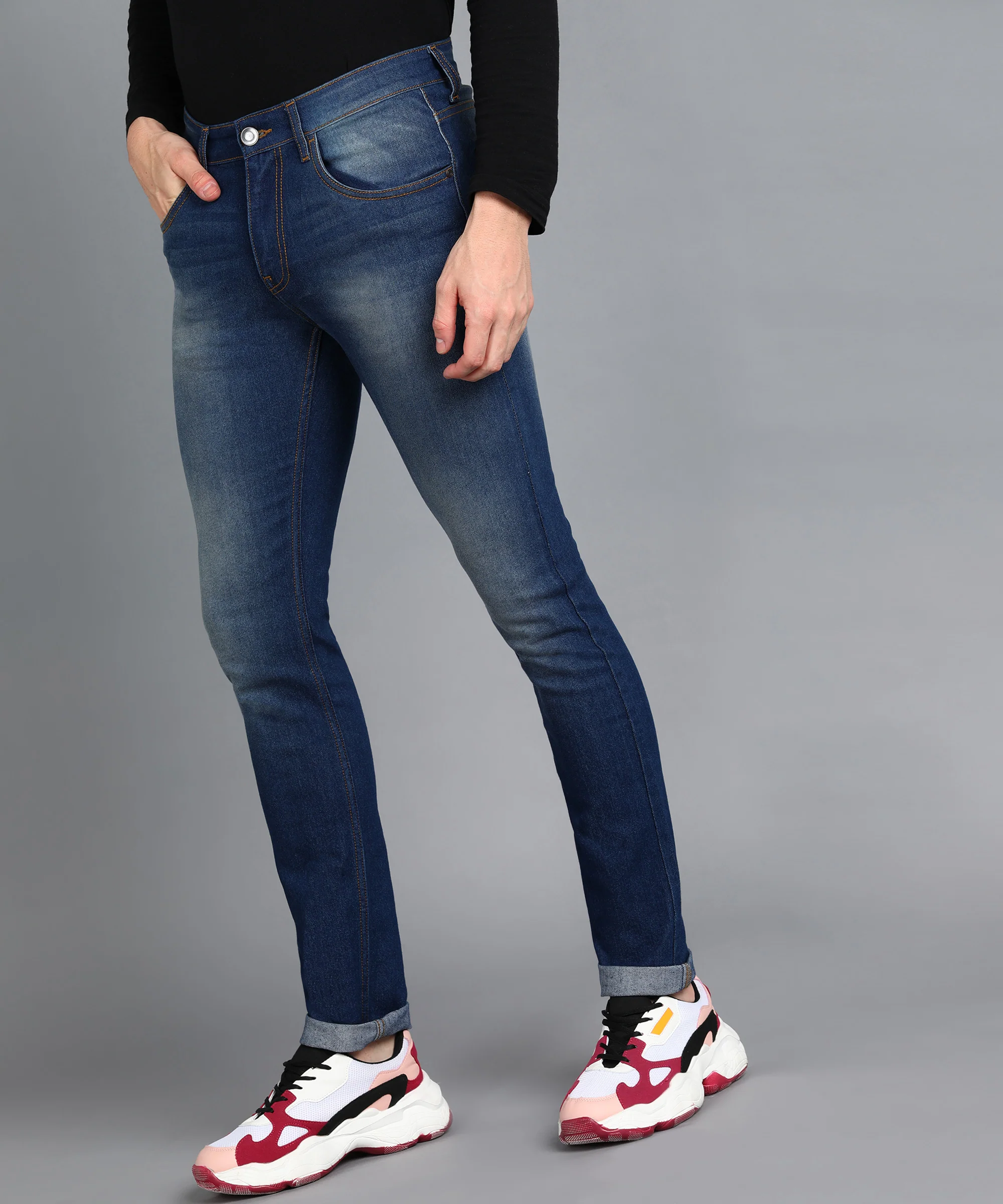 Men's Blue Skinny Fit Washed Jeans Stretchable - Image 2