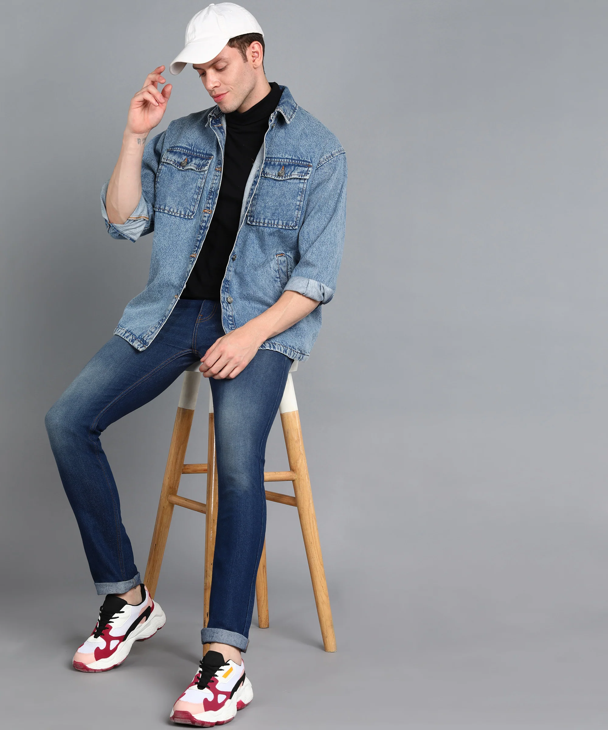 Men's Blue Skinny Fit Washed Jeans Stretchable - Image 4