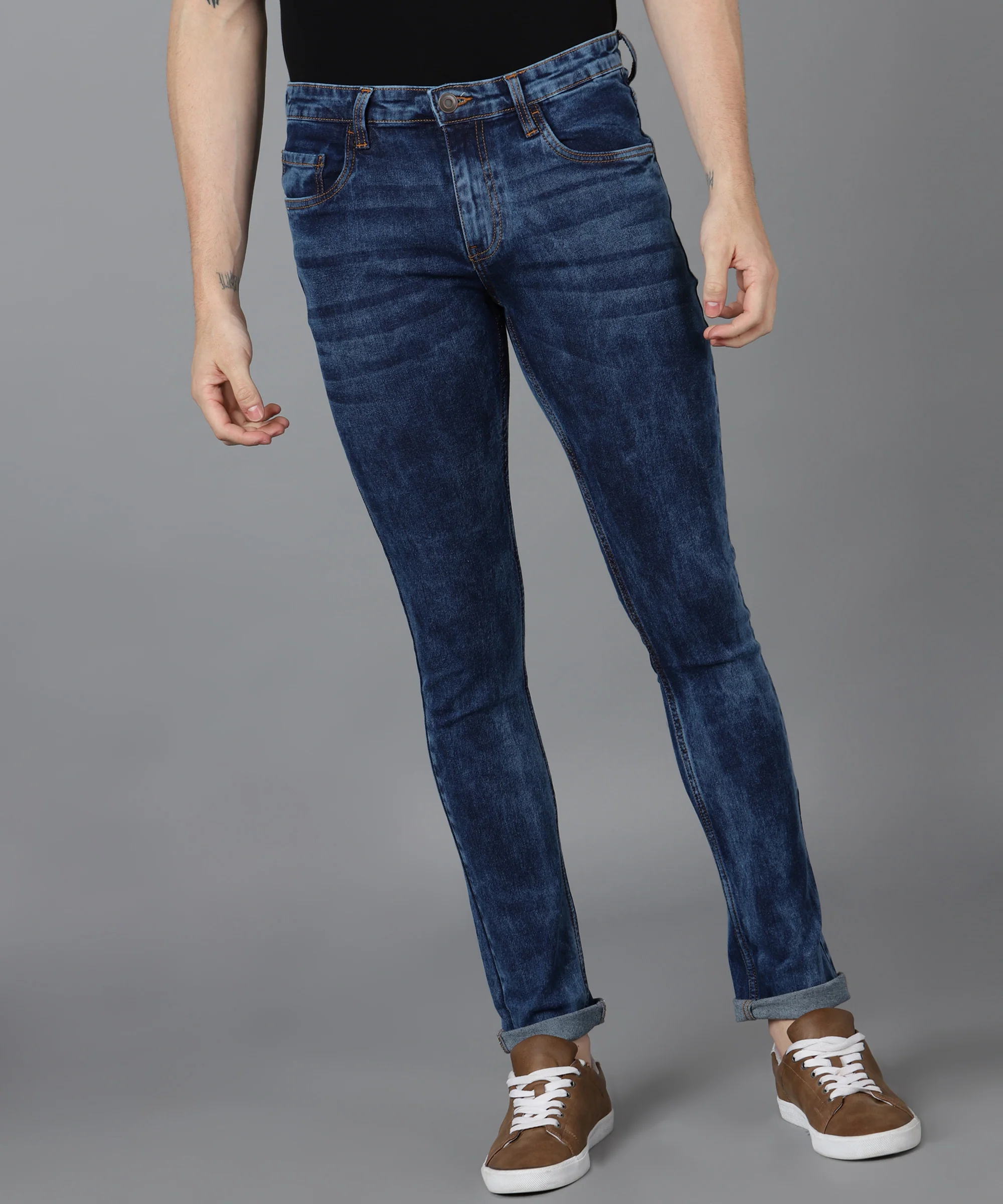 Men's Blue Skinny Fit Washed Jeans Stretchable - Image 2
