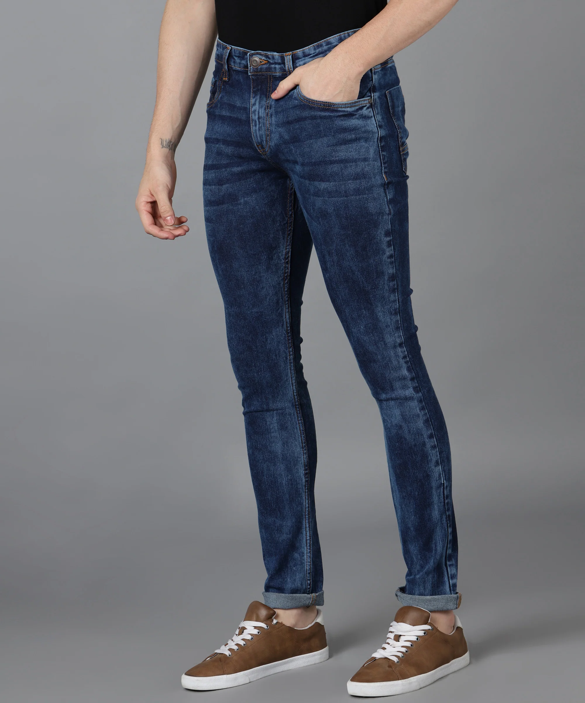 Men's Blue Skinny Fit Washed Jeans Stretchable - Image 3