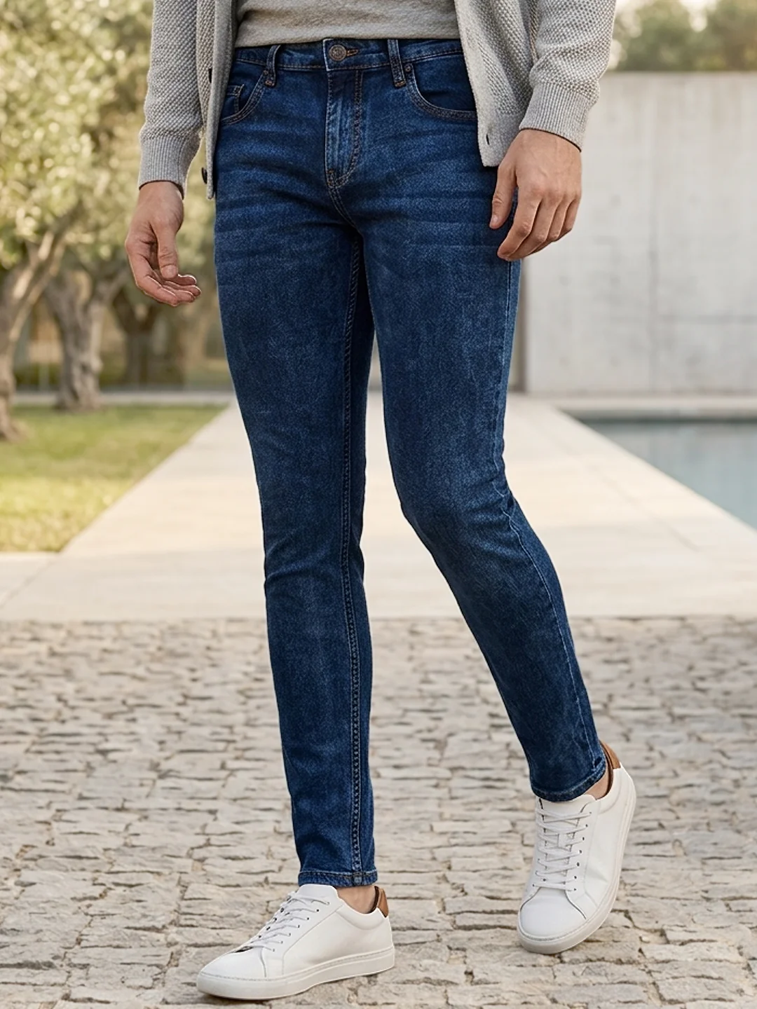 Men's Blue Skinny Fit Washed Jeans Stretchable - Image 7