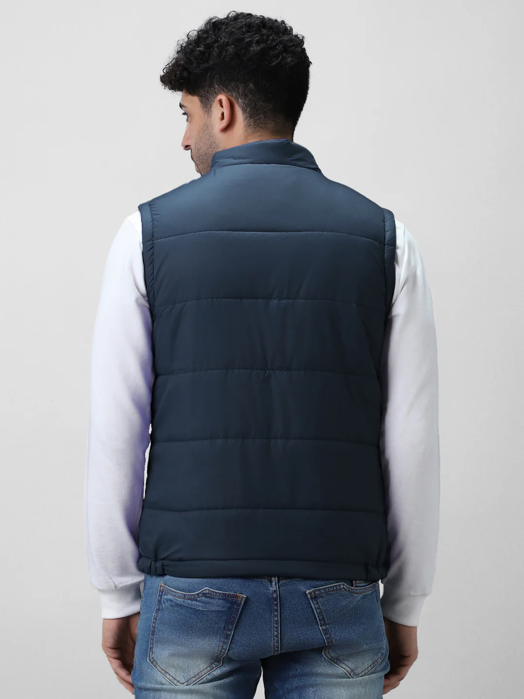 Men's Blue Sleeveless Zippered Puffer Jacket - Image 5