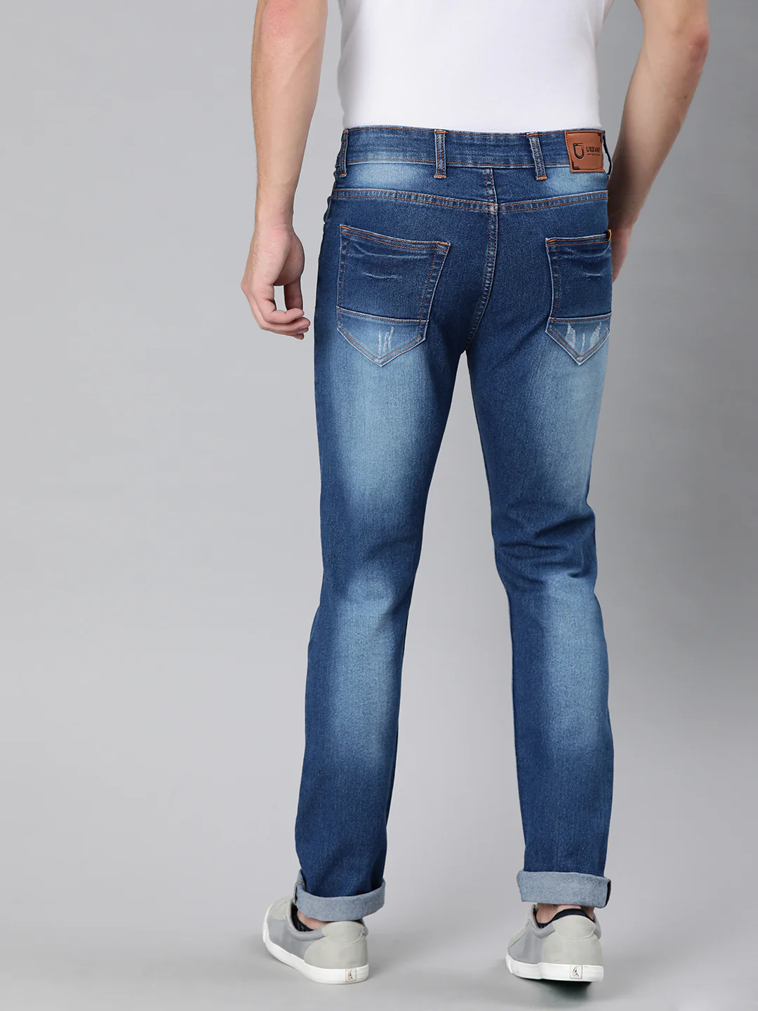 Men's Blue Slim Fit Heavy Distressed/Torn Jeans - Image 3