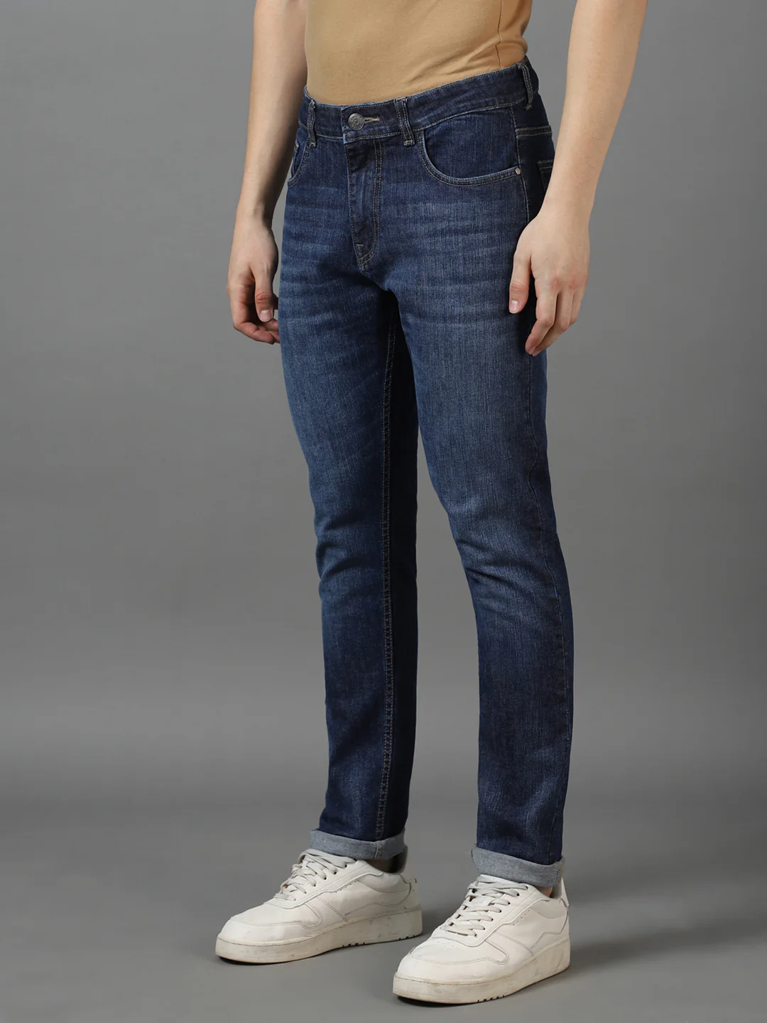 Men's Blue Slim Fit Heavy Washed Jeans Stretch - Image 2