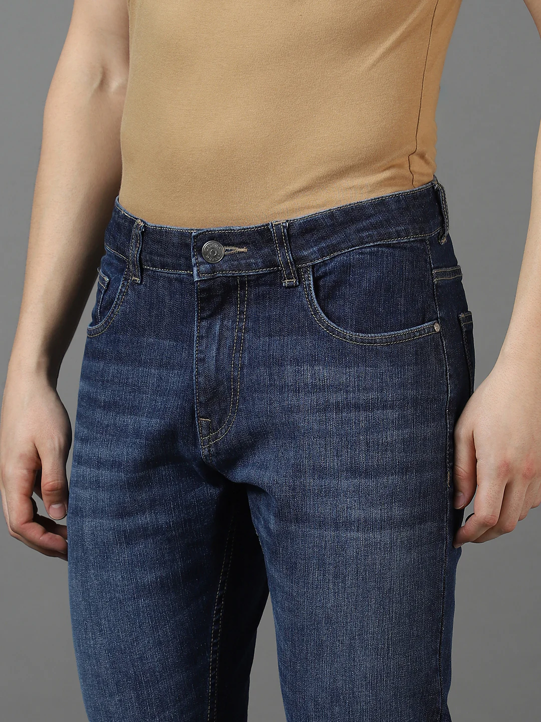 Men's Blue Slim Fit Heavy Washed Jeans Stretch - Image 5