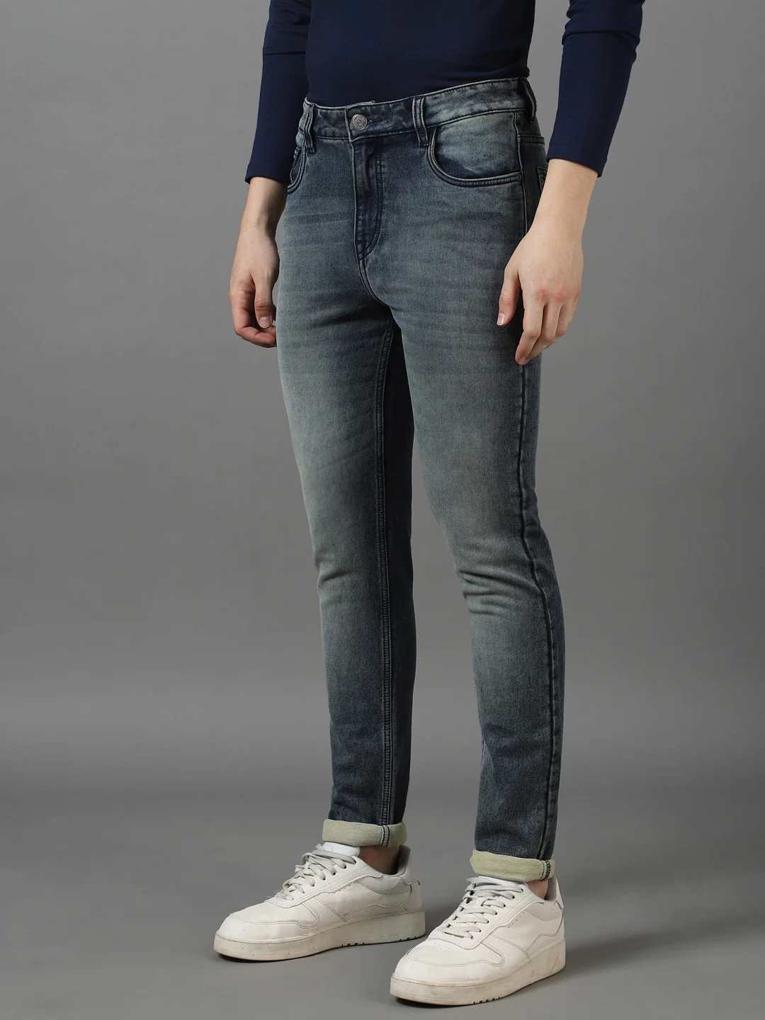 Men's Blue Slim Fit Heavy Washed Jeans Stretch - Image 2