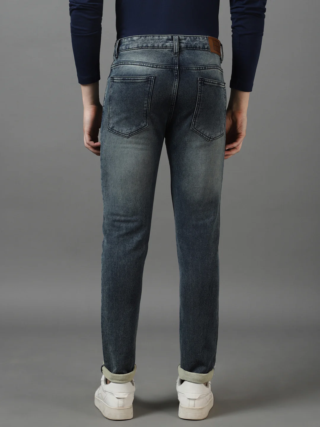 Men's Blue Slim Fit Heavy Washed Jeans Stretch - Image 3