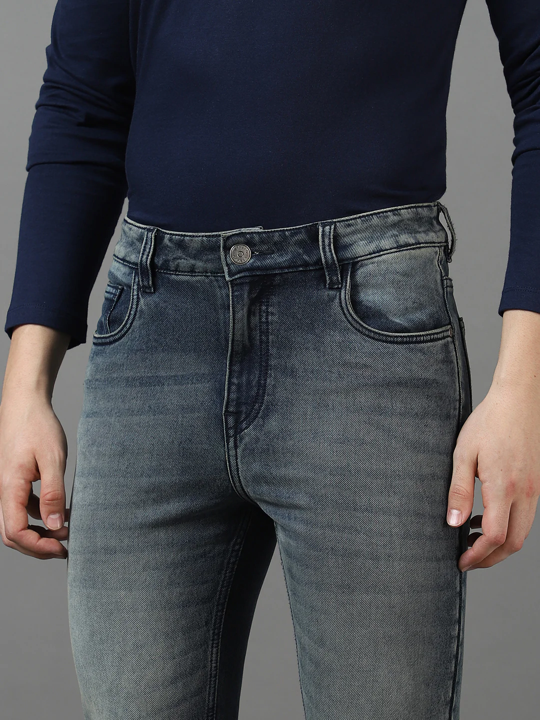 Men's Blue Slim Fit Heavy Washed Jeans Stretch - Image 5