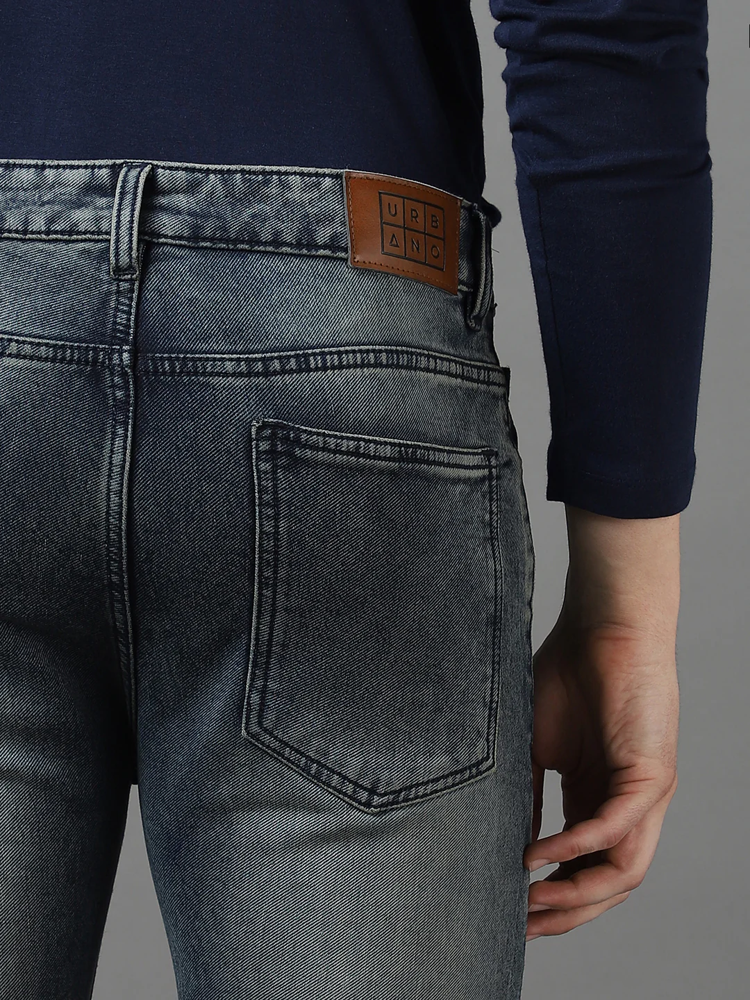 Men's Blue Slim Fit Heavy Washed Jeans Stretch - Image 6
