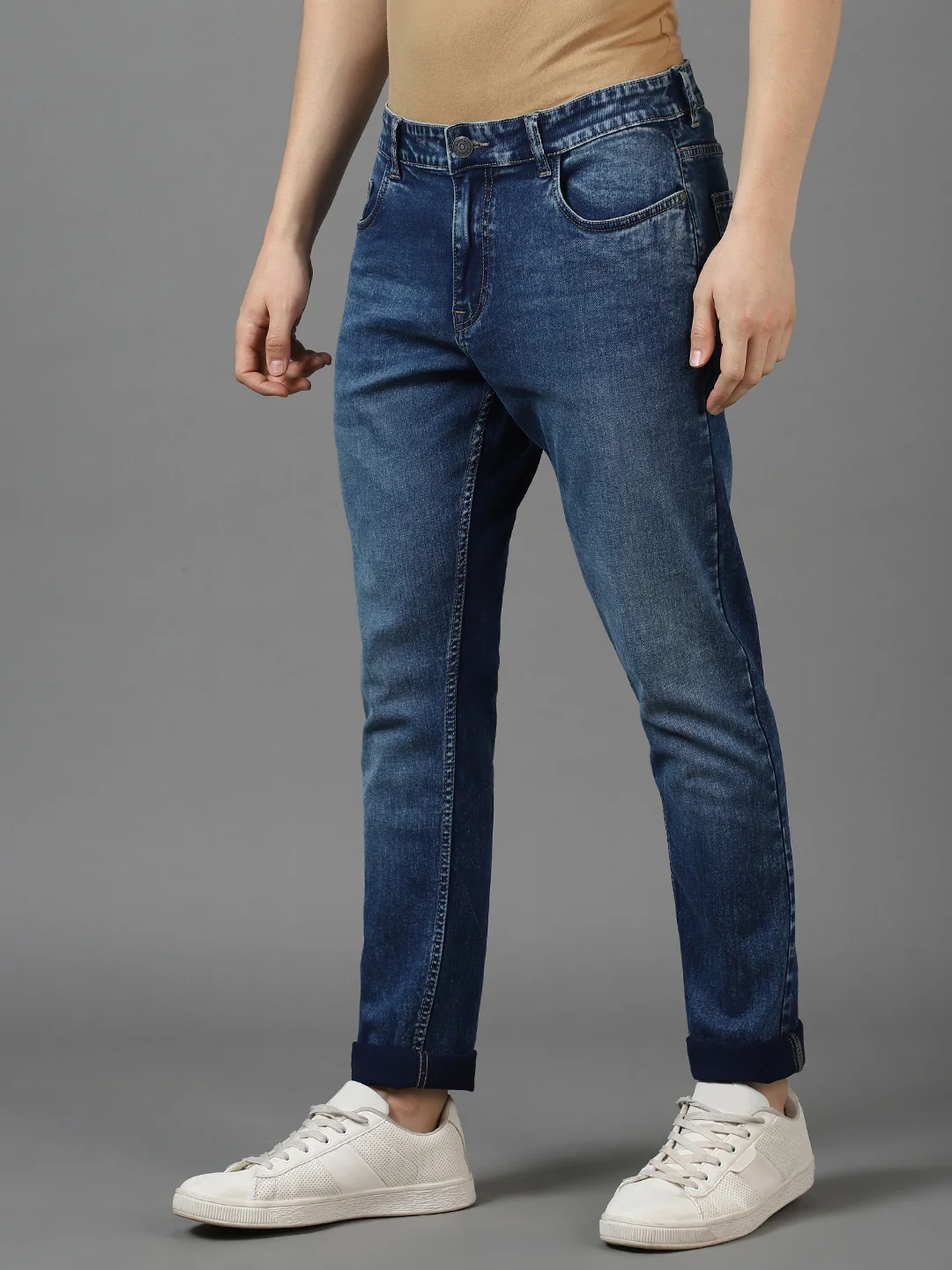 Men's Blue Slim Fit Heavy Washed Jeans Stretch - Image 2