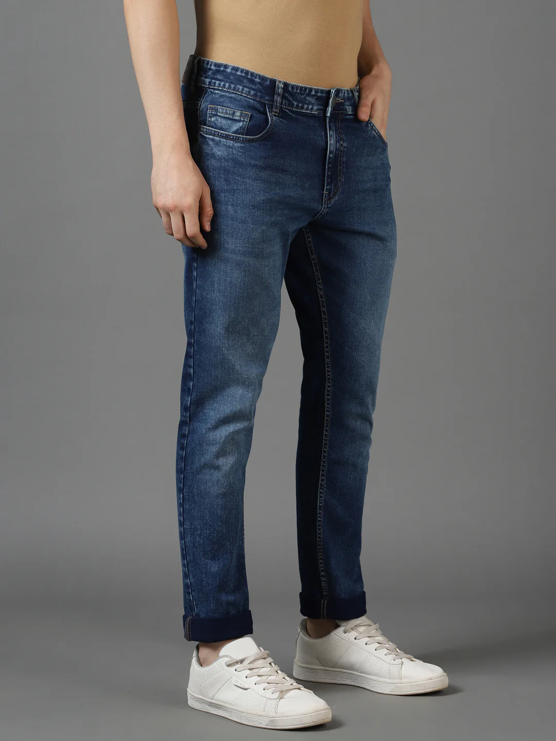 Men's Blue Slim Fit Heavy Washed Jeans Stretch - Image 3
