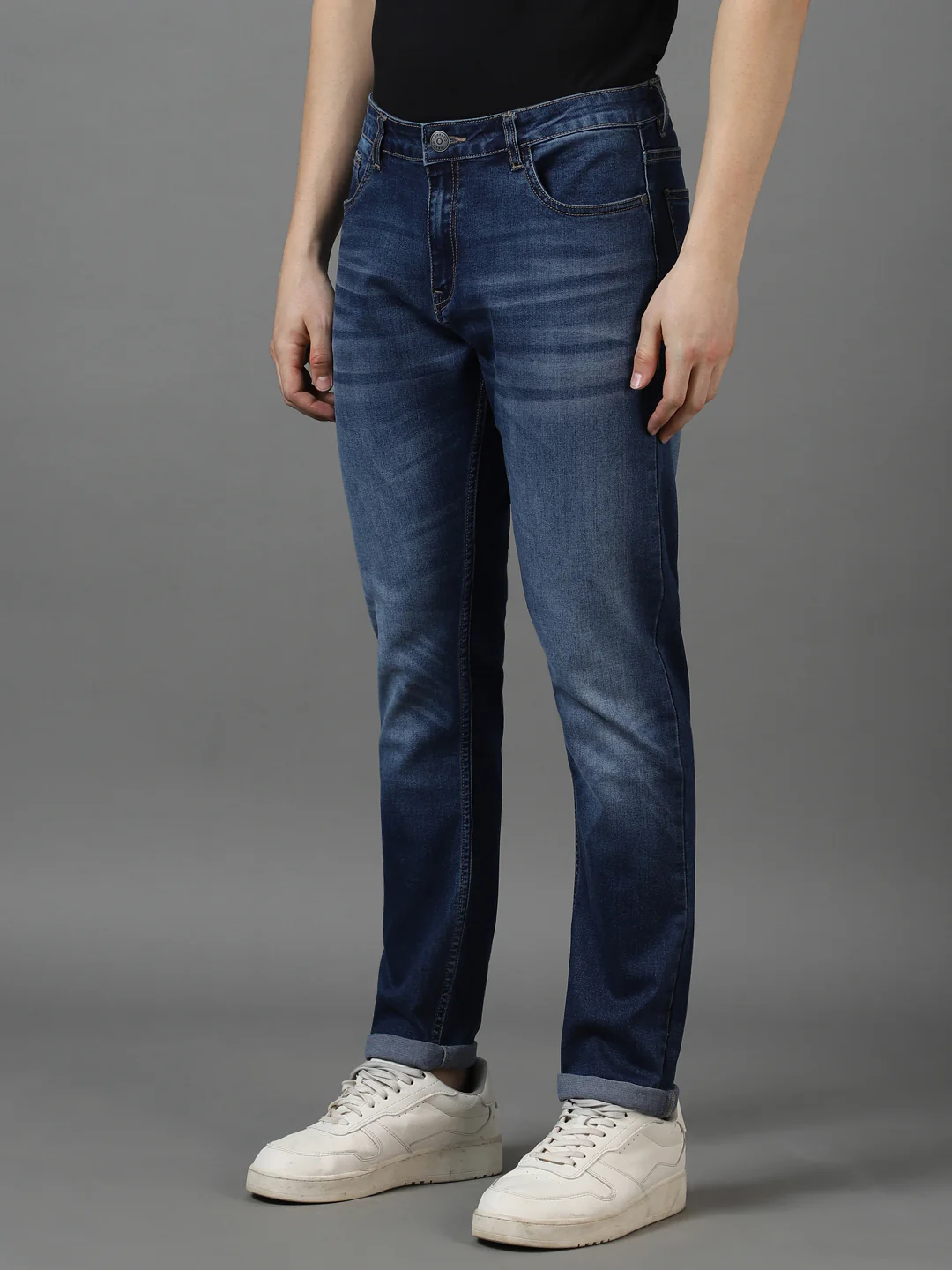 Men's Blue Slim Fit Heavy Washed Jeans Stretch - Image 2