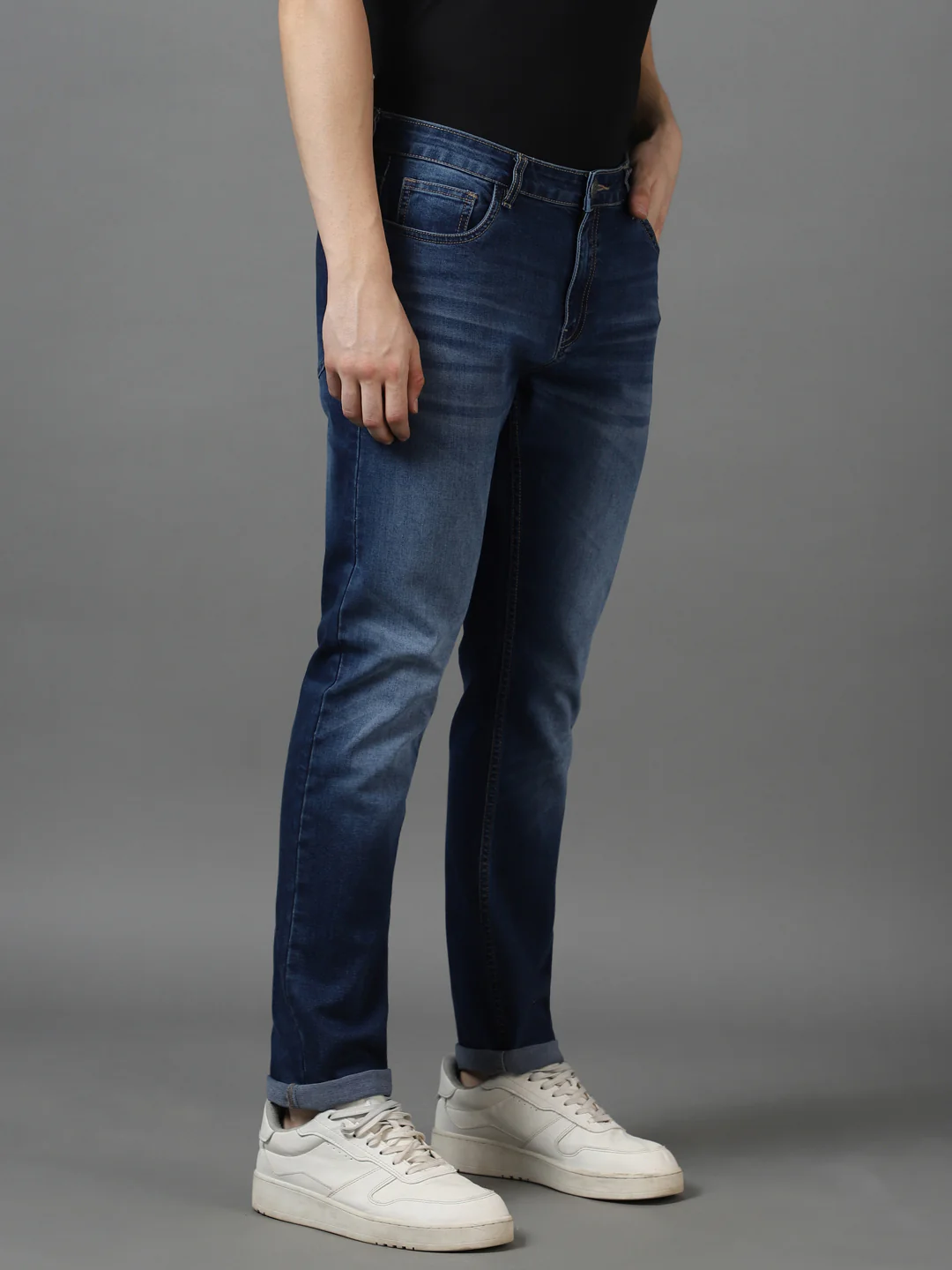 Men's Blue Slim Fit Heavy Washed Jeans Stretch - Image 3
