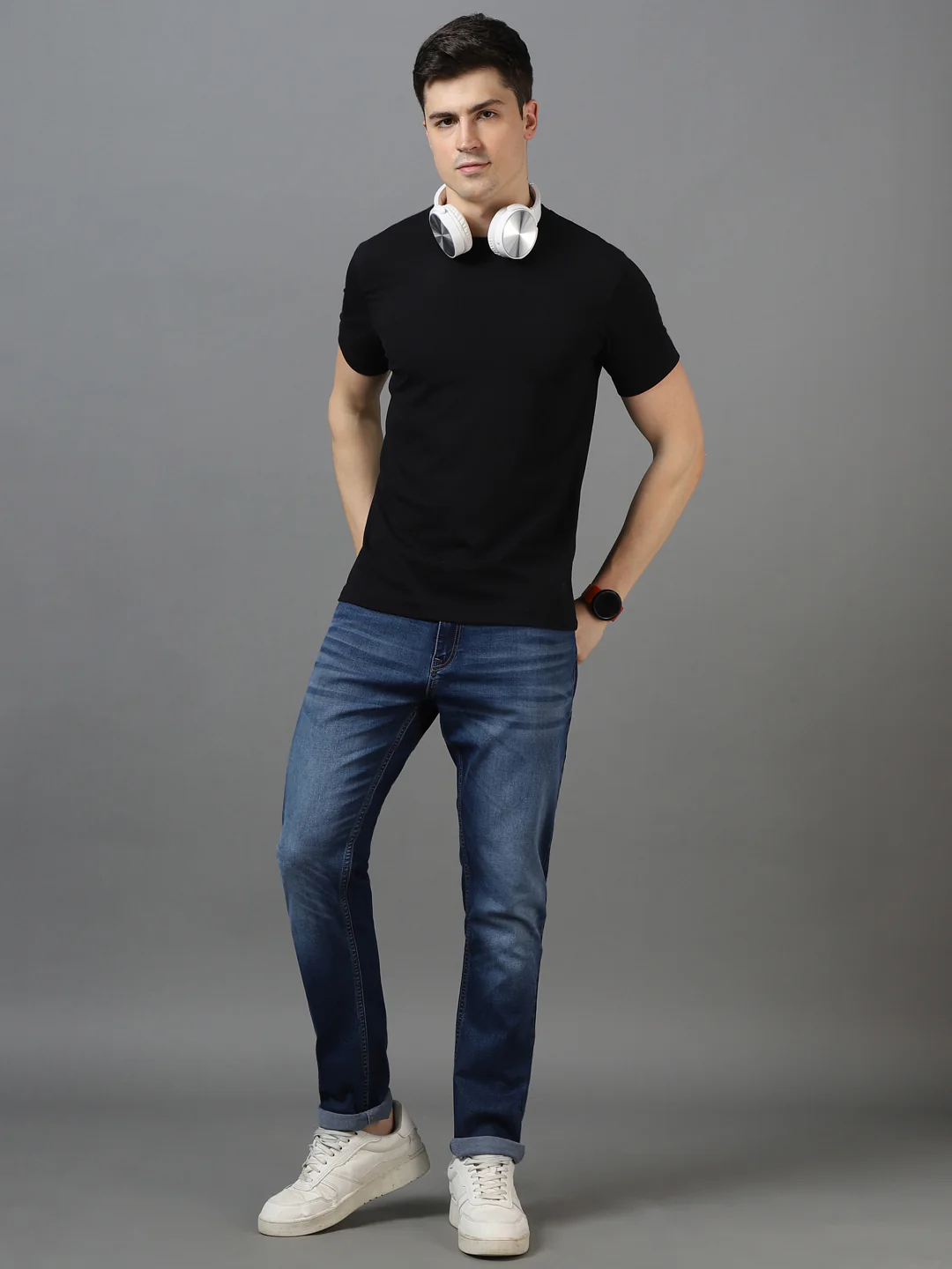 Men's Blue Slim Fit Heavy Washed Jeans Stretch - Image 5