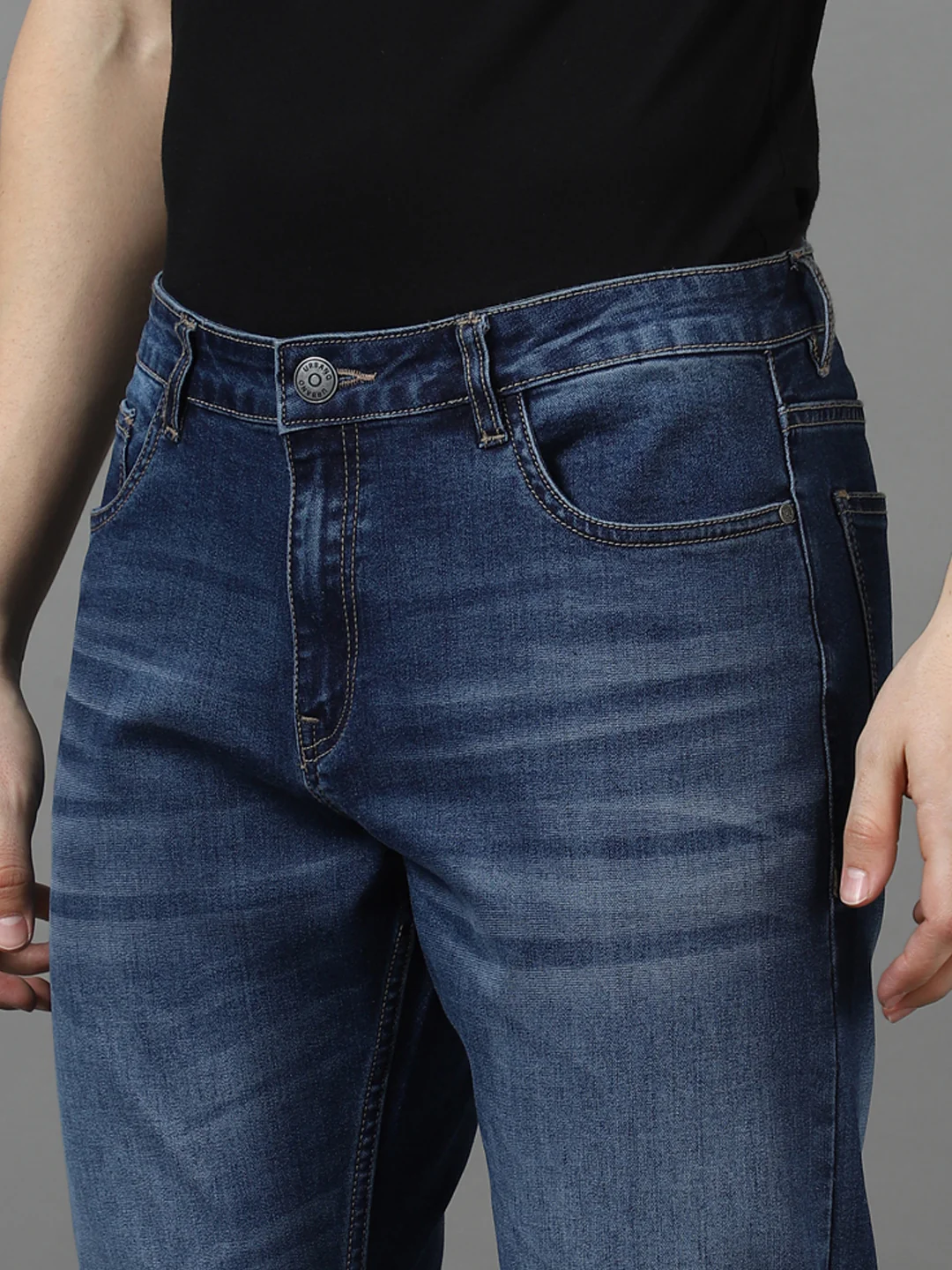 Men's Blue Slim Fit Heavy Washed Jeans Stretch - Image 6