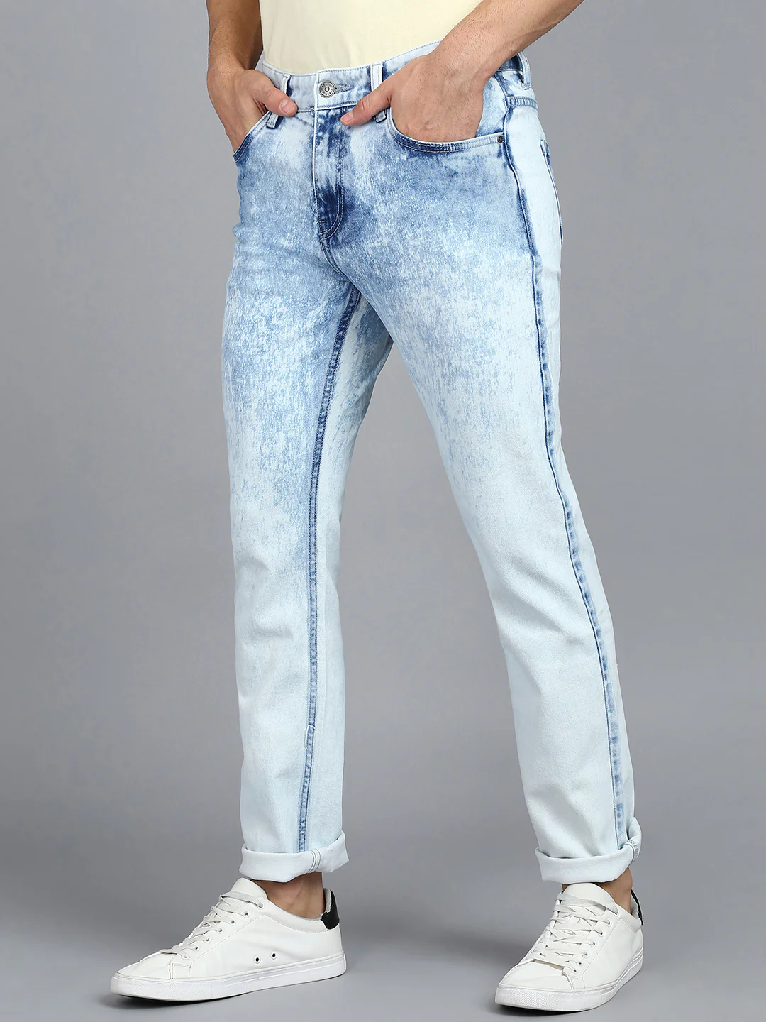 Men's Blue Slim Fit Heavy Washed Jeans Stretchable - Image 2