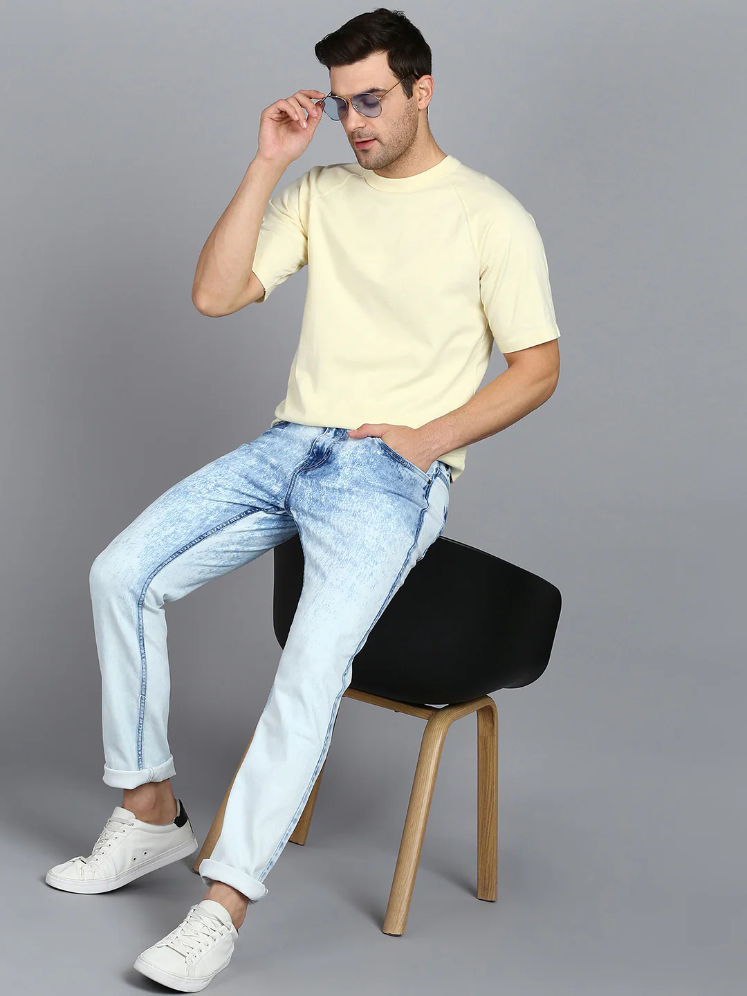 Men's Blue Slim Fit Heavy Washed Jeans Stretchable - Image 4