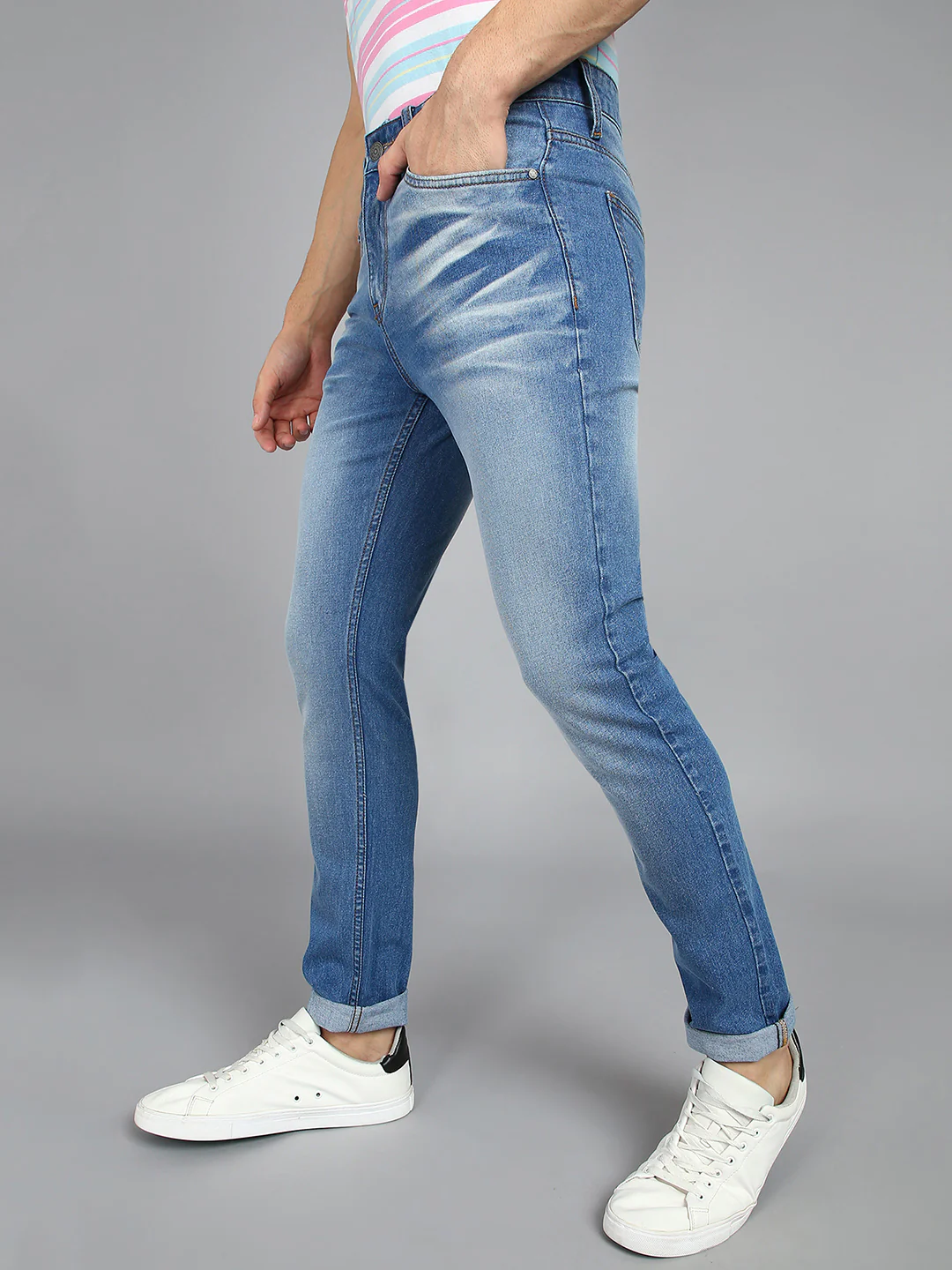 Men's Blue Slim Fit Heavy Washed Jeans Stretchable - Image 2