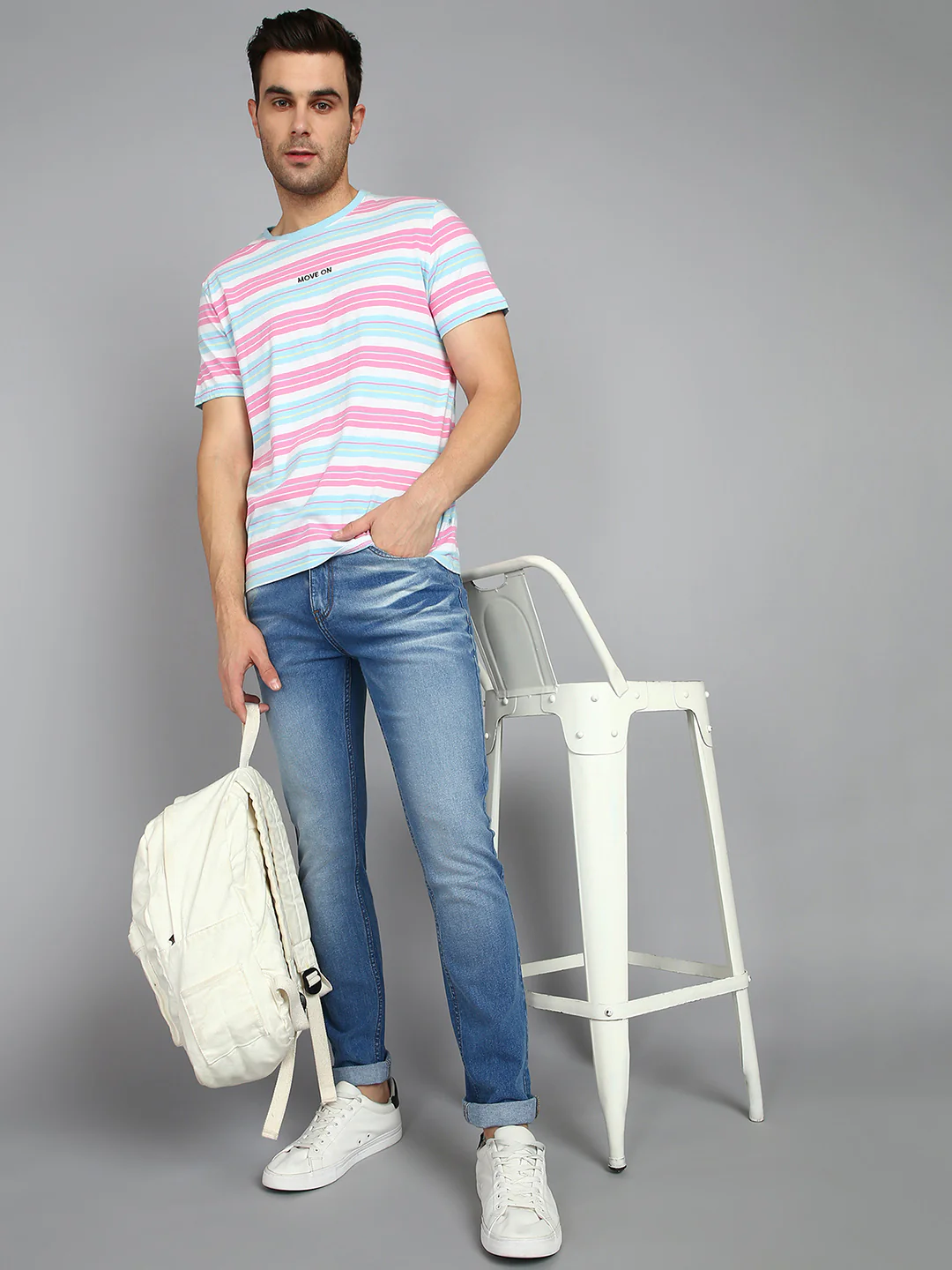 Men's Blue Slim Fit Heavy Washed Jeans Stretchable - Image 4