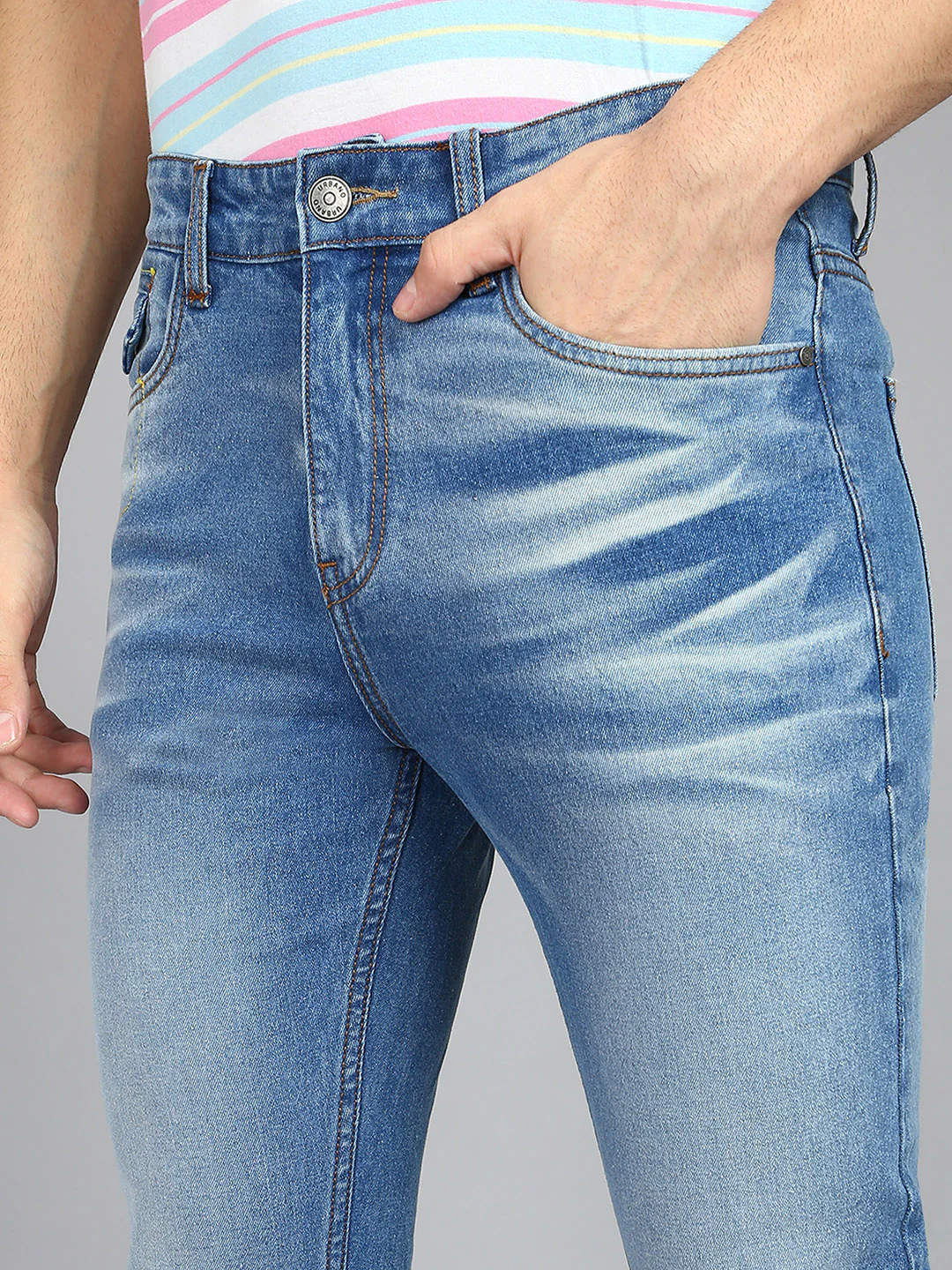 Men's Blue Slim Fit Heavy Washed Jeans Stretchable - Image 5