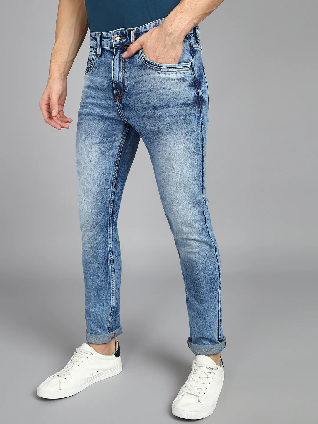Men's Blue Slim Fit Heavy Washed Jeans Stretchable - Image 2
