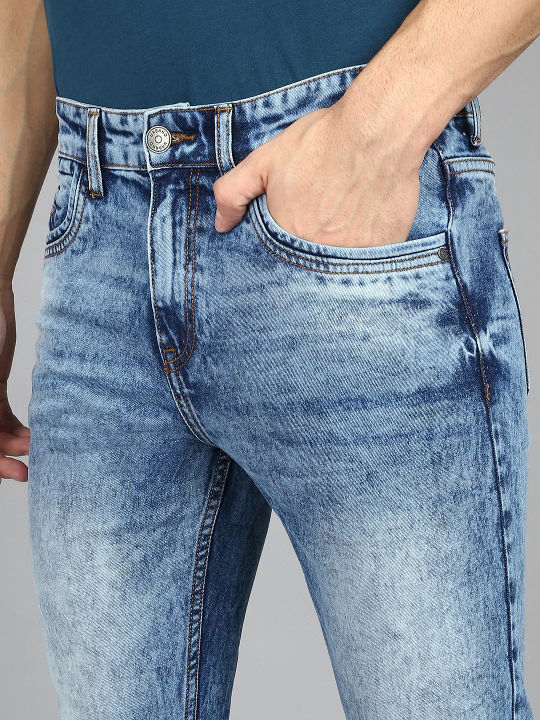 Men's Blue Slim Fit Heavy Washed Jeans Stretchable - Image 5