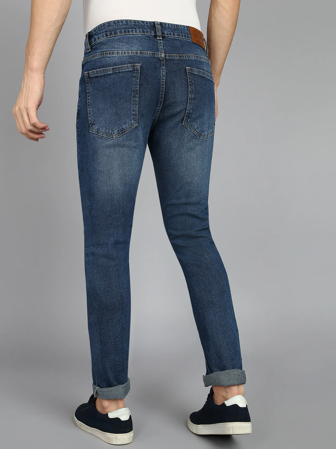 Men's Blue Slim Fit Heavy Washed Mild Distressed Jeans Stretch - Image 3