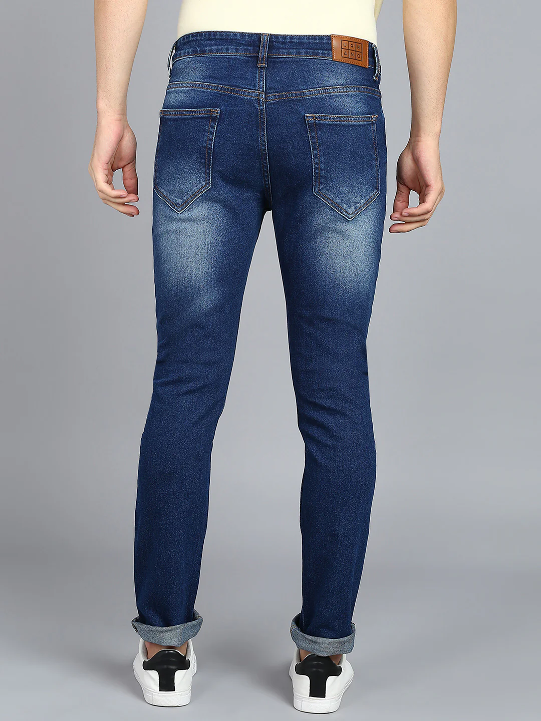 Men's Blue Slim Fit Heavy Washed Mild Distressed Jeans Stretchable - Image 3