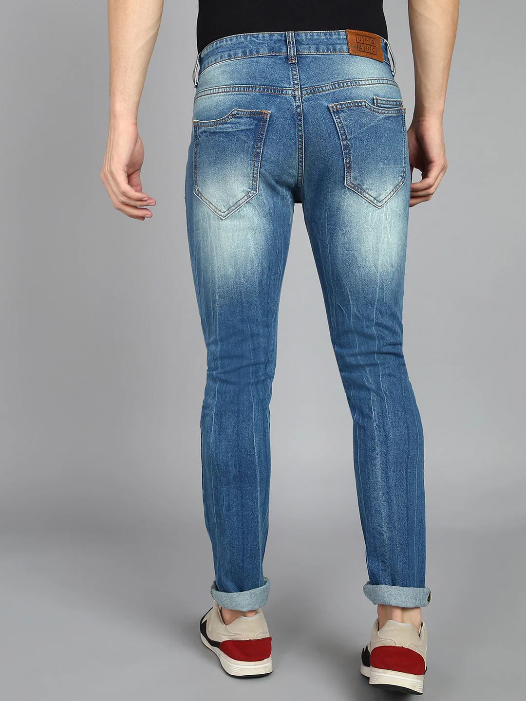 Men's Blue Slim Fit Heavy Washed Mild Distressed Jeans Stretchable - Image 3