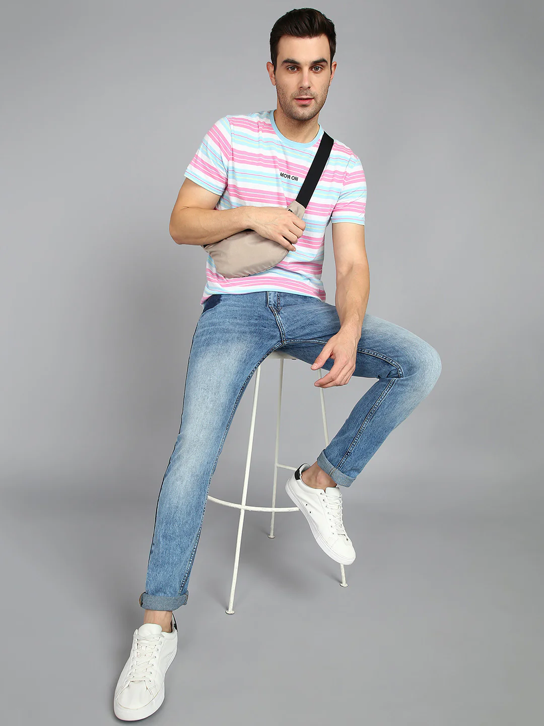 Men's Blue Slim Fit Heavy Washed Patched Jeans Stretch - Image 4