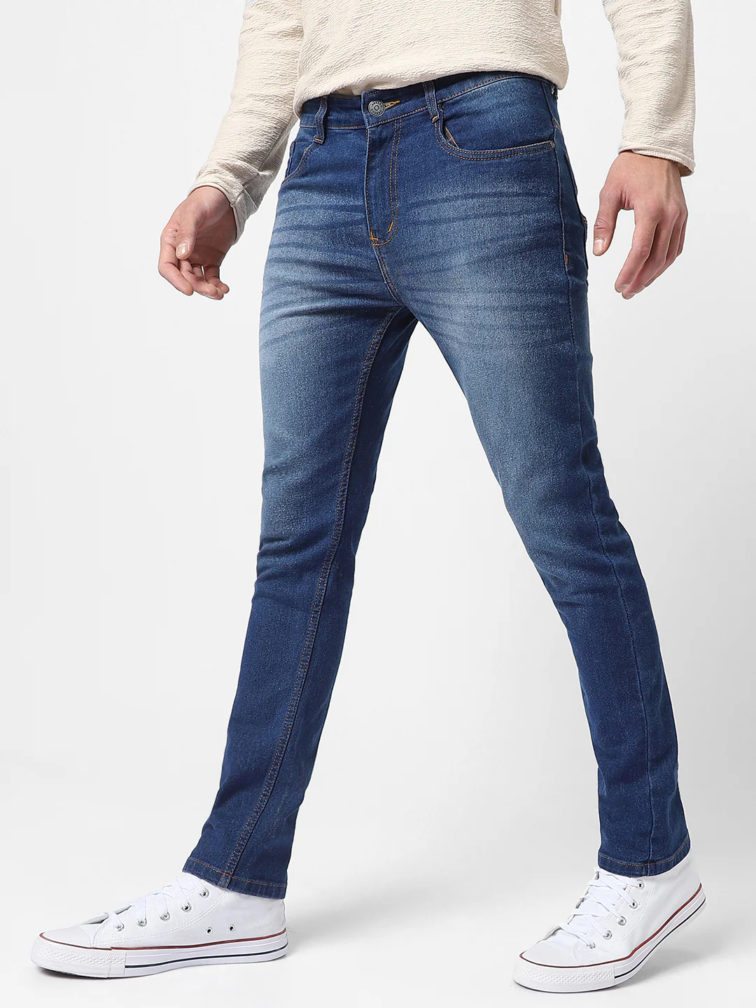 Men's Blue Slim Fit Mild Distressed/Torn Jeans Stretchable - Image 3