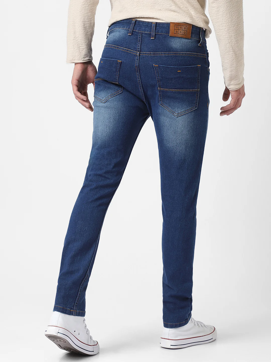 Men's Blue Slim Fit Mild Distressed/Torn Jeans Stretchable - Image 4