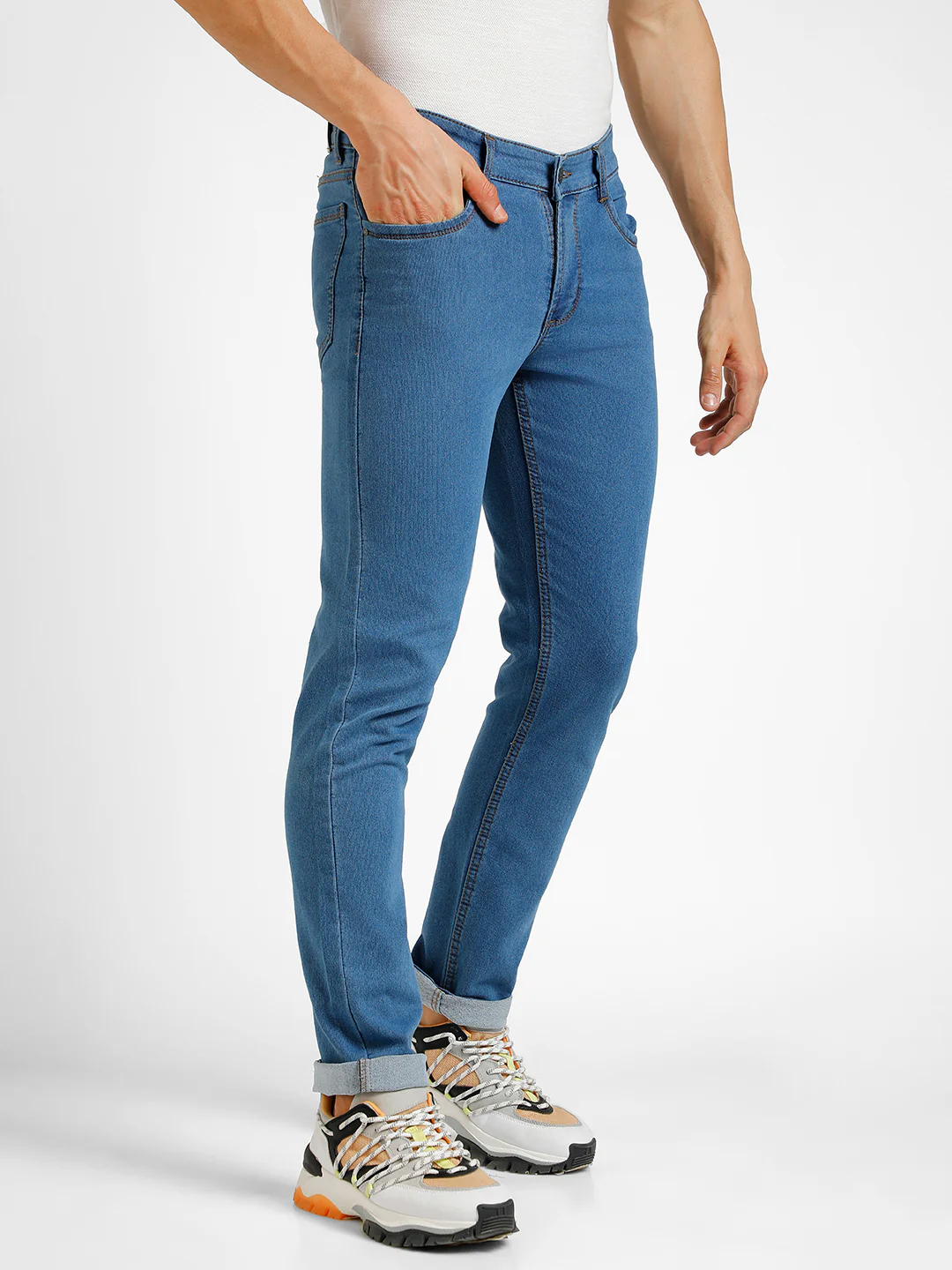 Men's Blue Slim Fit Washed Jeans Stretchable - Image 2
