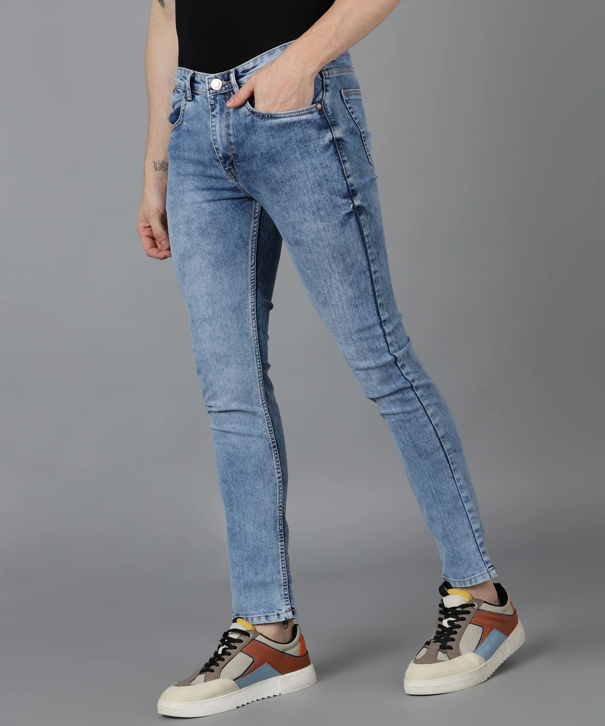 Men's Blue Slim Fit Washed Jeans Stretchable - Image 2