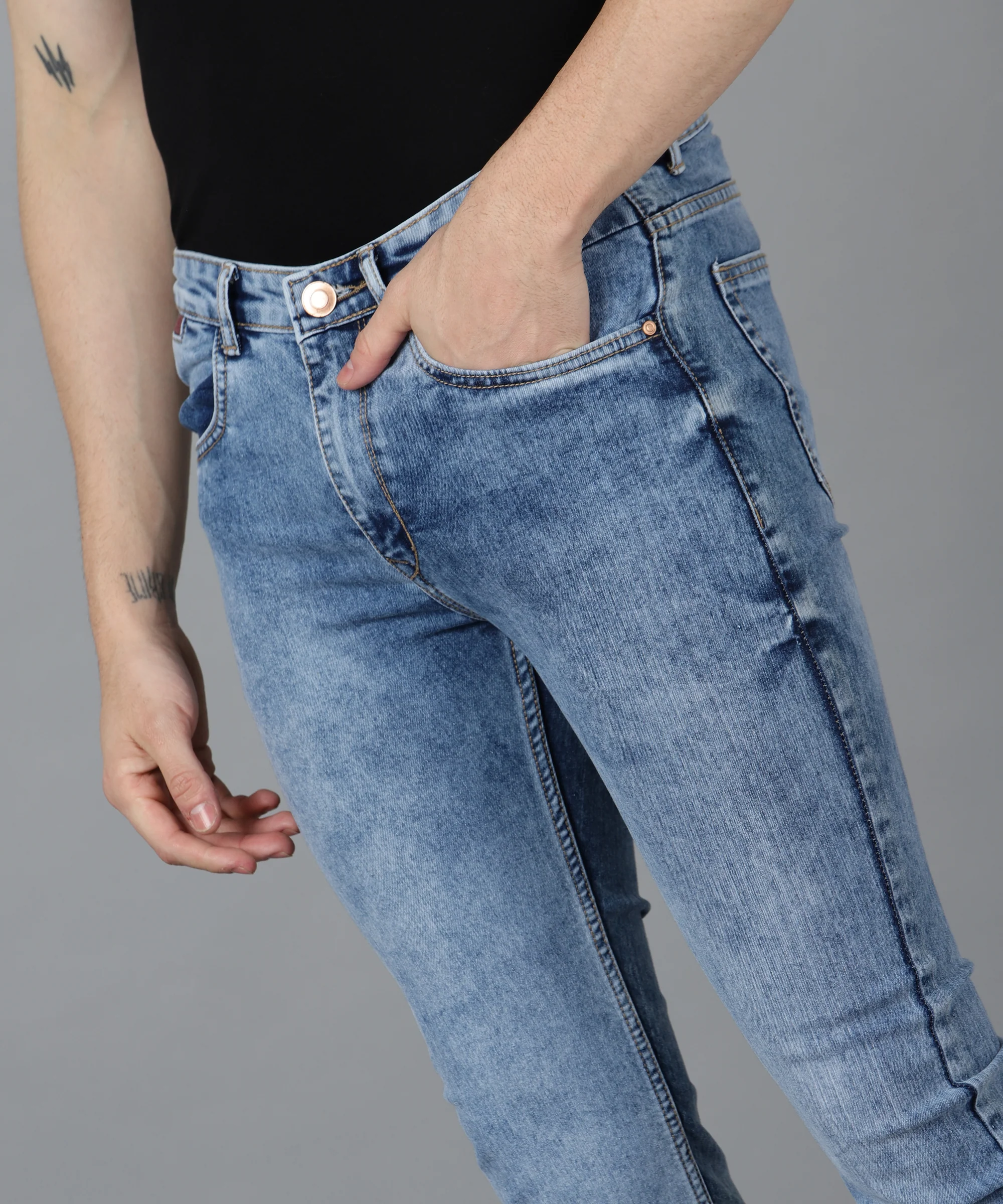 Men's Blue Slim Fit Washed Jeans Stretchable - Image 5