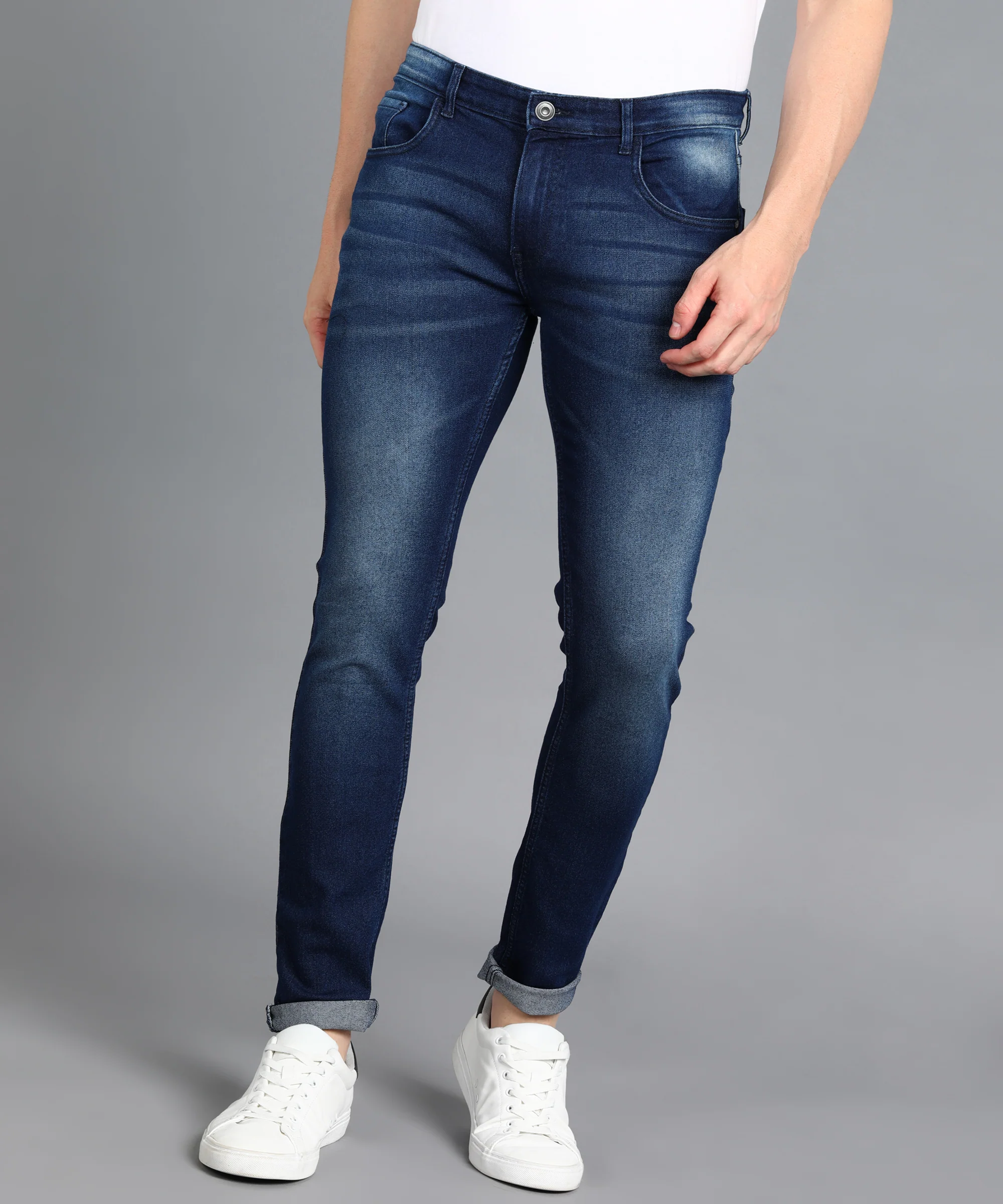 Men's Blue Slim Fit Washed Jeans Stretchable - Image 2