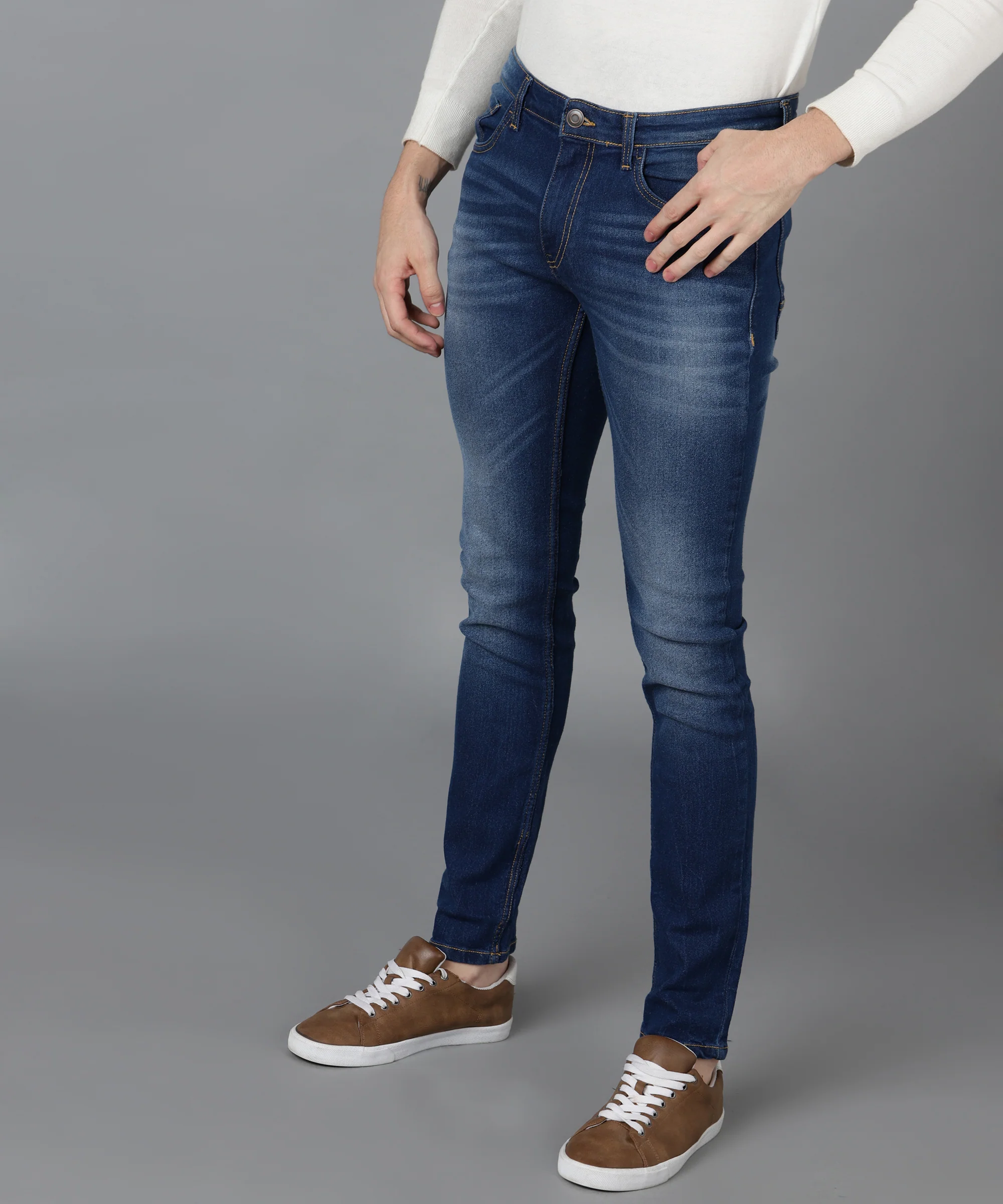 Men's Blue Slim Fit Washed Jeans Stretchable - Image 2