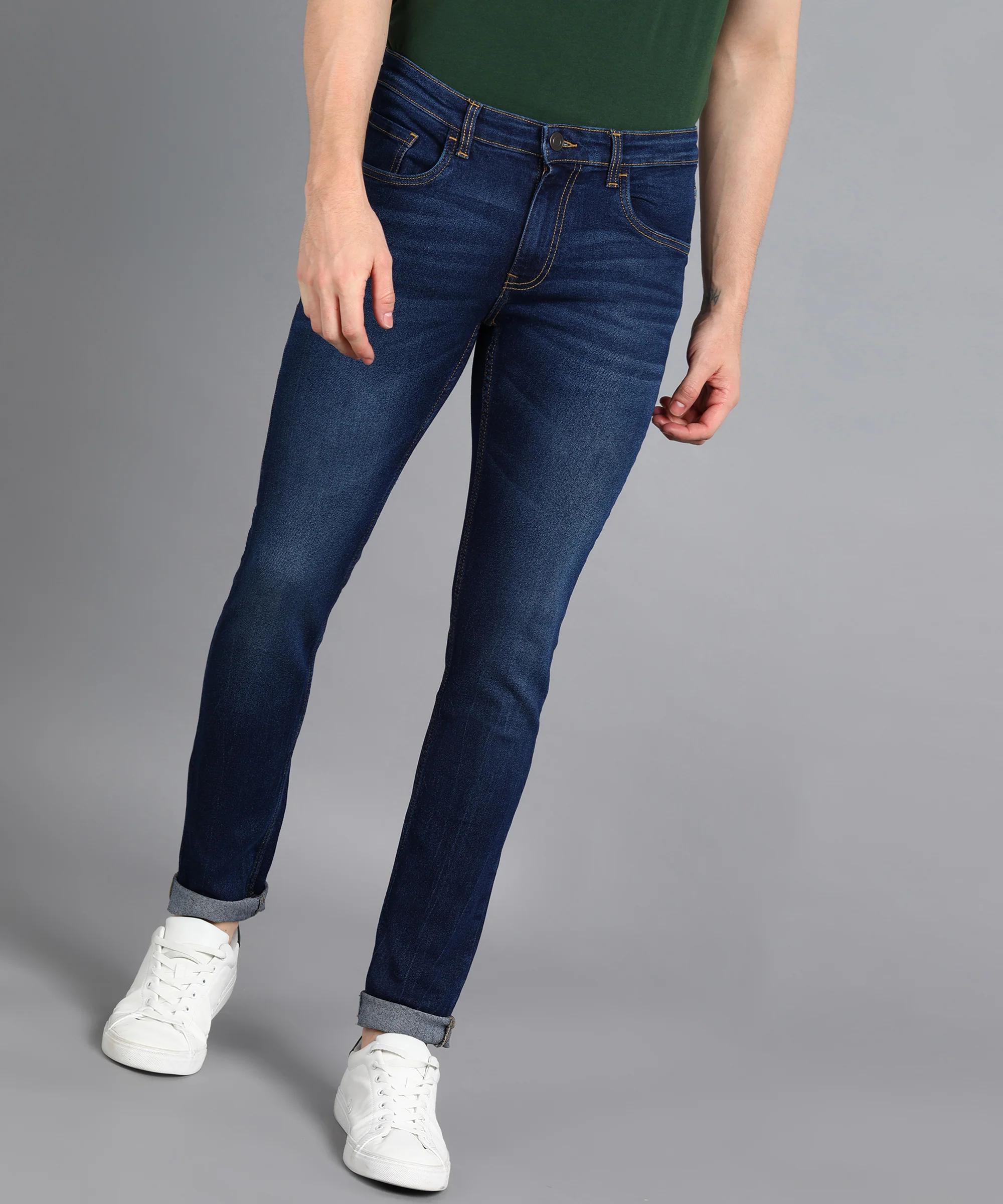 Men's Blue Slim Fit Washed Jeans Stretchable - Image 2