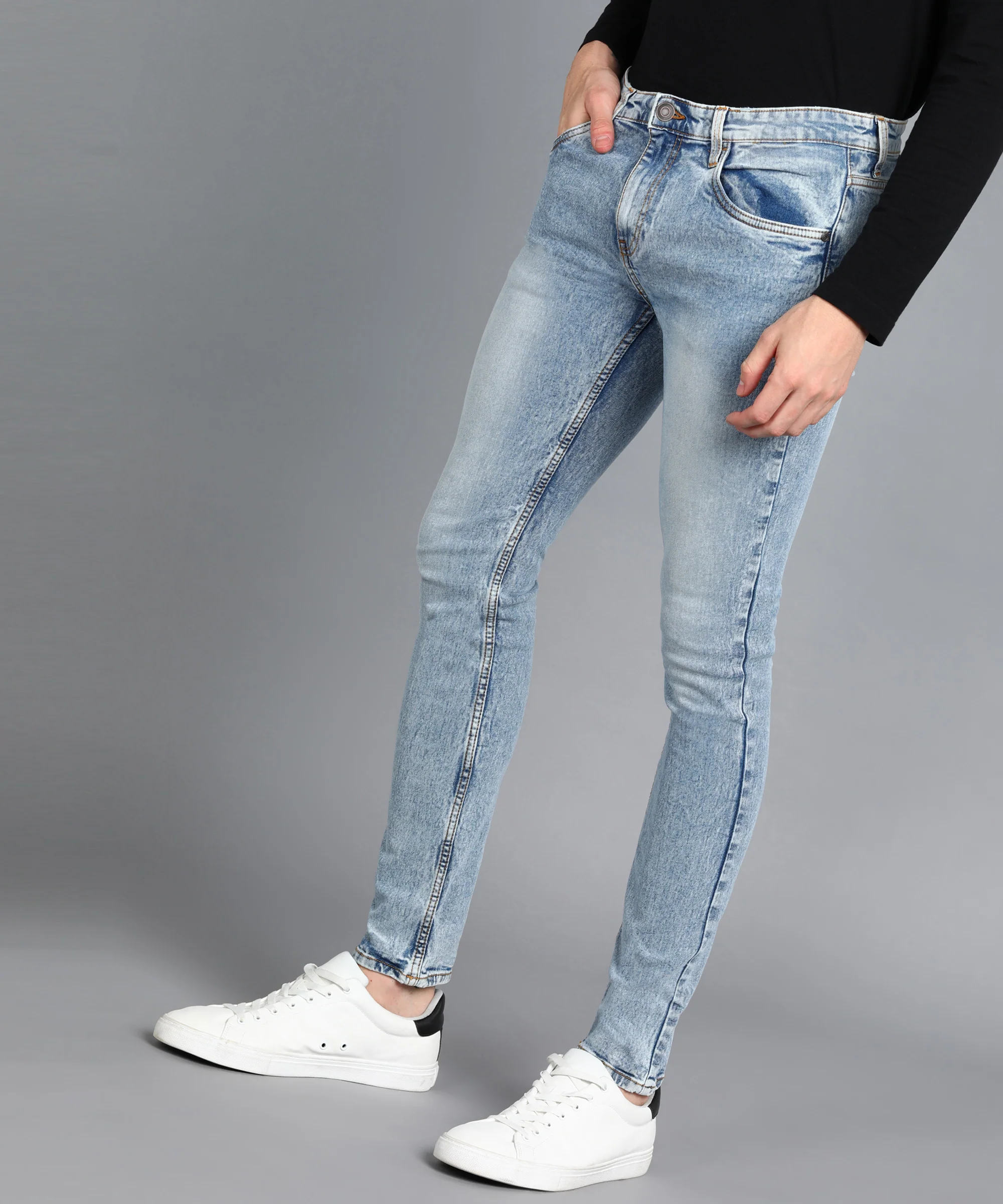 Men's Blue Slim Fit Washed Jeans Stretchable - Image 2