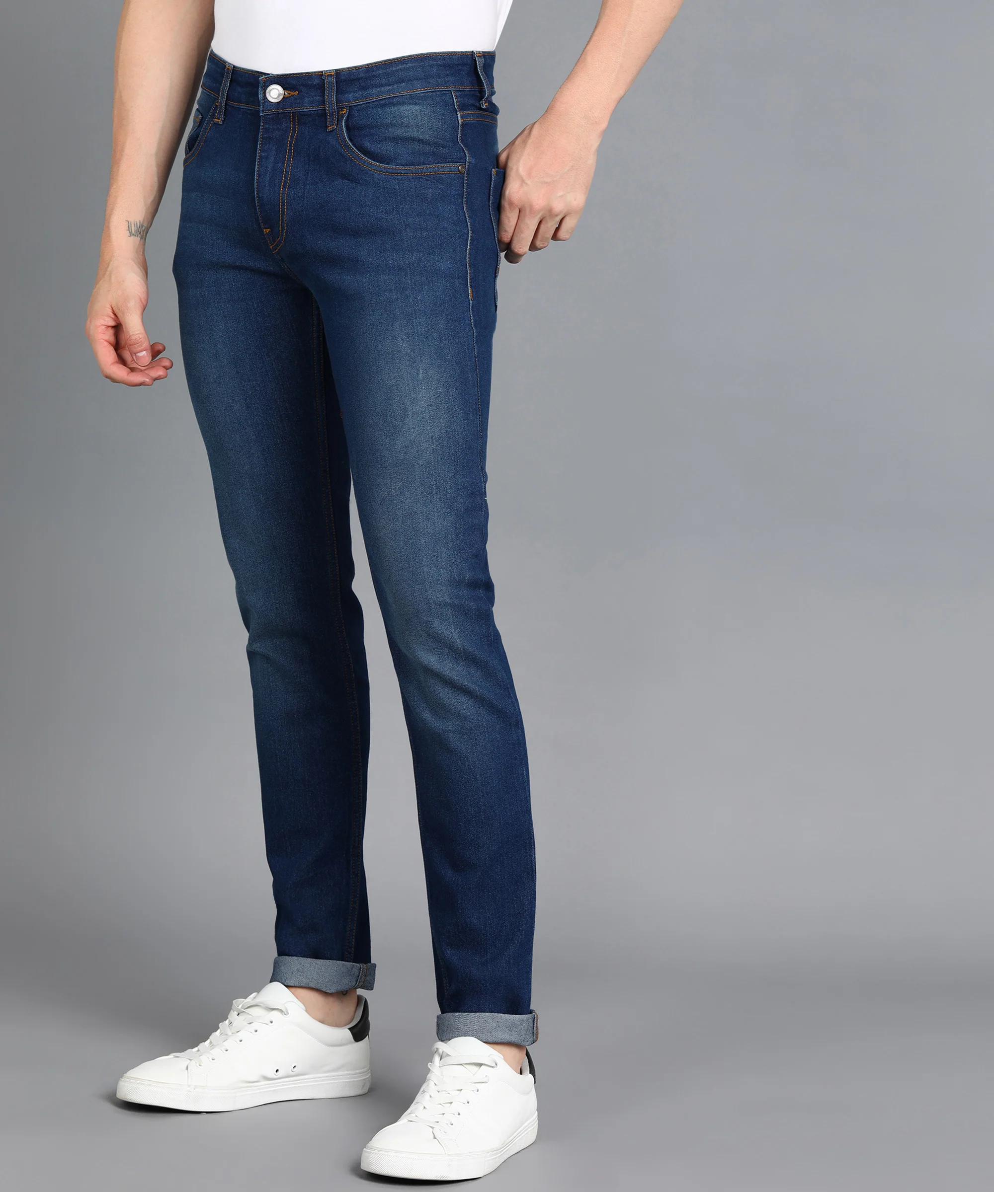 Men's Blue Slim Fit Washed Jeans Stretchable - Image 2