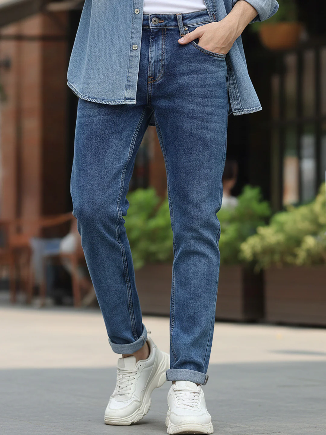 Men's Blue Slim Fit Washed Jeans Stretchable